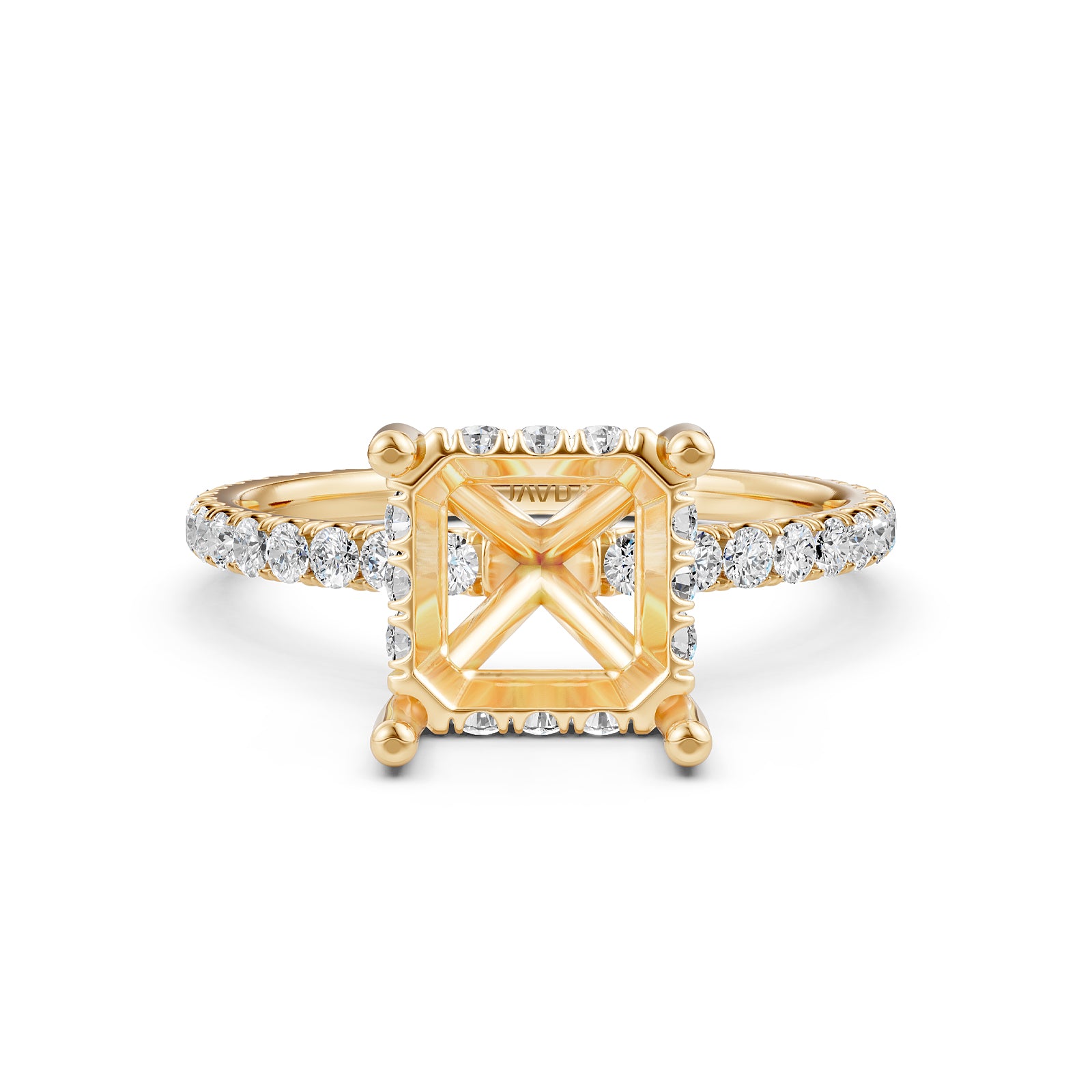 U Pave Set Hidden Halo Semi Mount Lab Grown Diamond Engagement Ring 0.48 Ct.