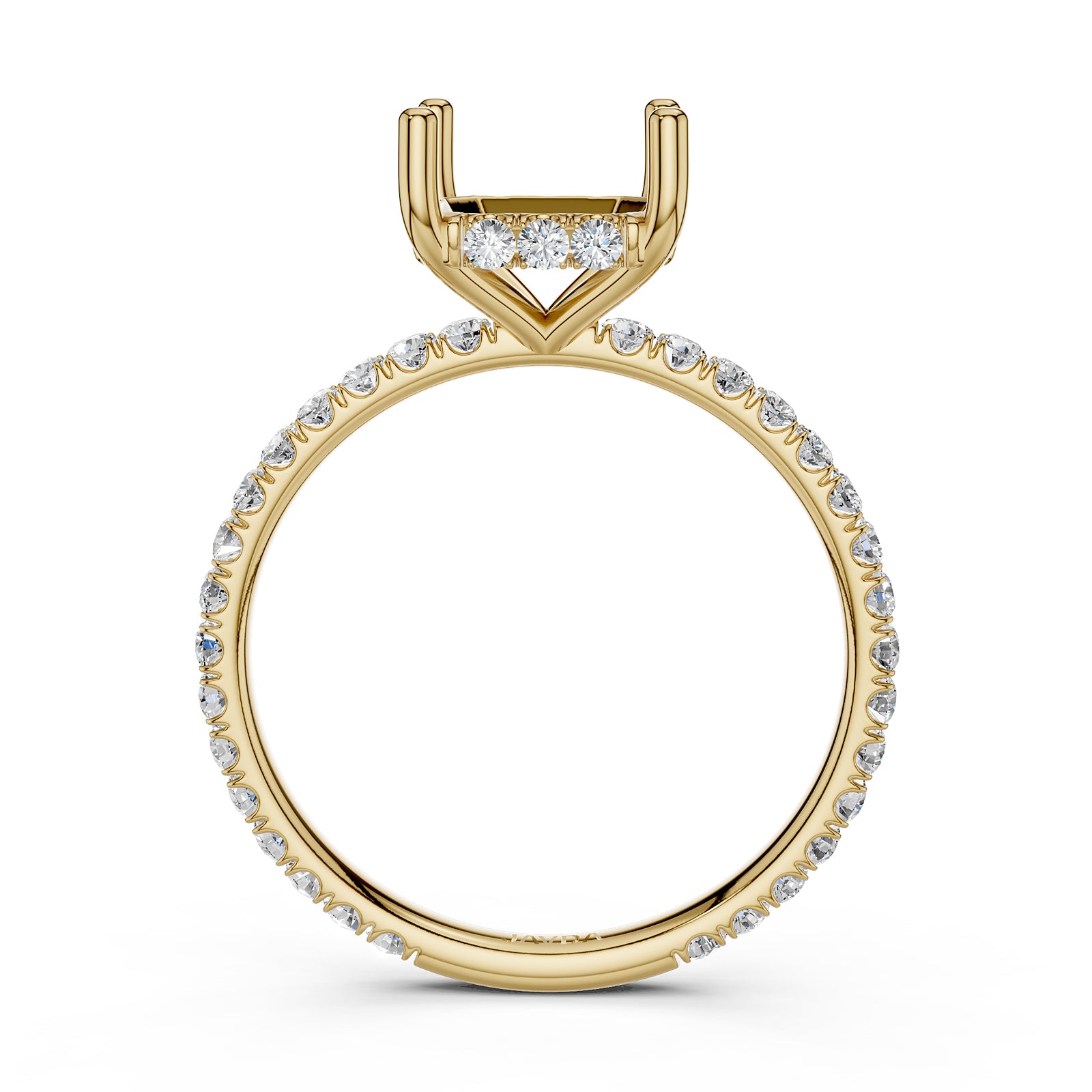 U Pave Set Hidden Halo Semi Mount Lab Grown Diamond Engagement Ring 0.48 Ct.