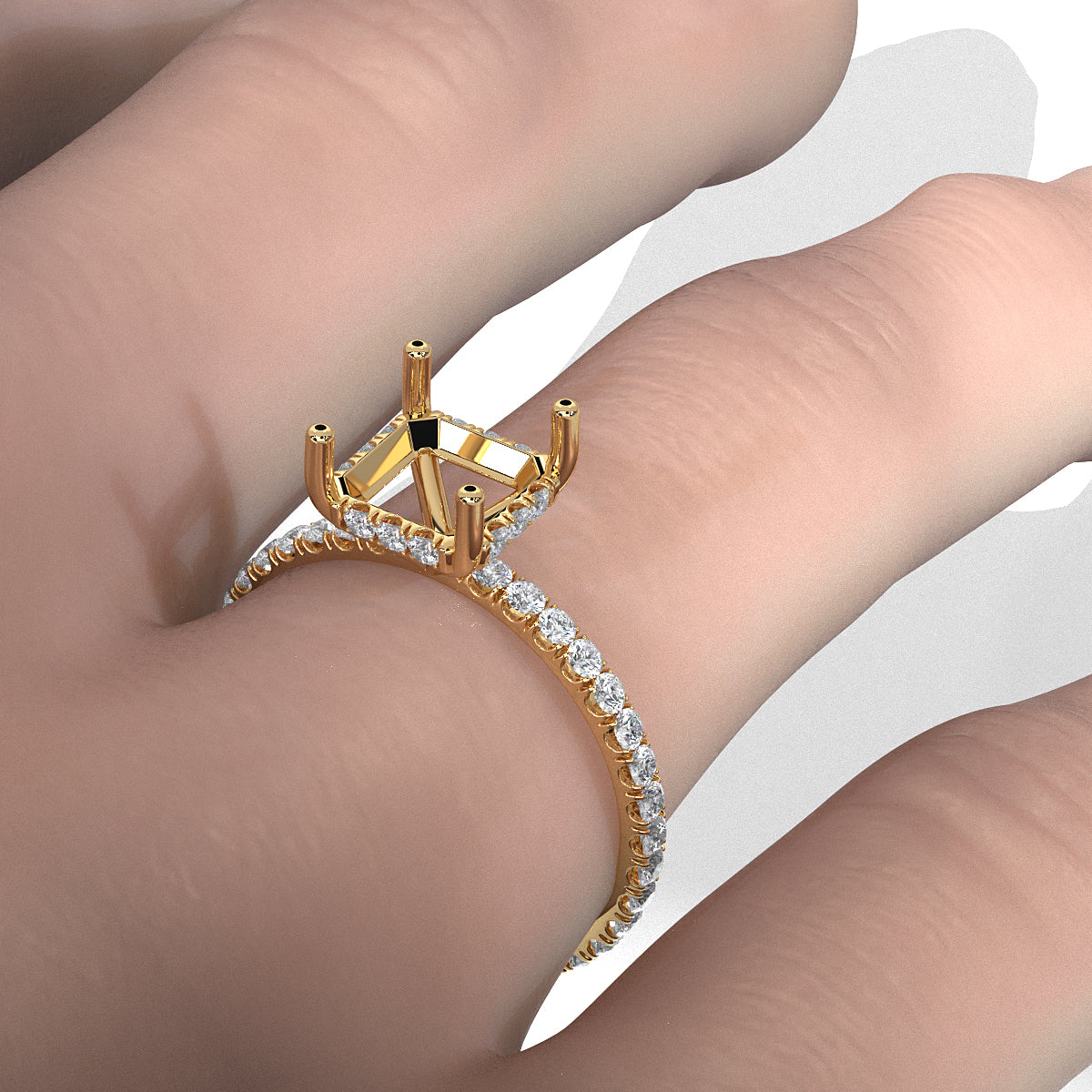 U Pave Set Hidden Halo Semi Mount Lab Grown Diamond Engagement Ring 0.48 Ct.