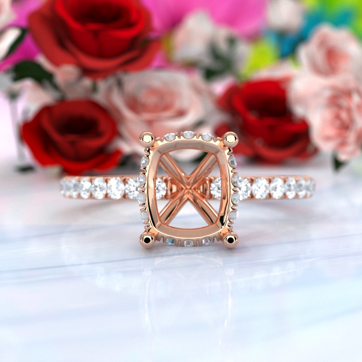 U Pave Set Hidden Halo Semi Mount Lab Grown Diamond Engagement Ring 0.48 Ct.