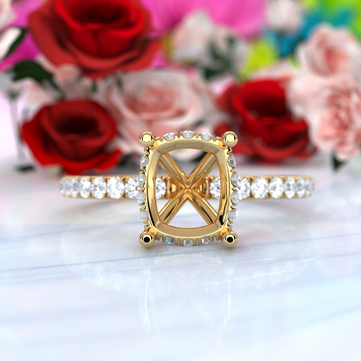 U Pave Set Hidden Halo Semi Mount Lab Grown Diamond Engagement Ring 0.48 Ct.