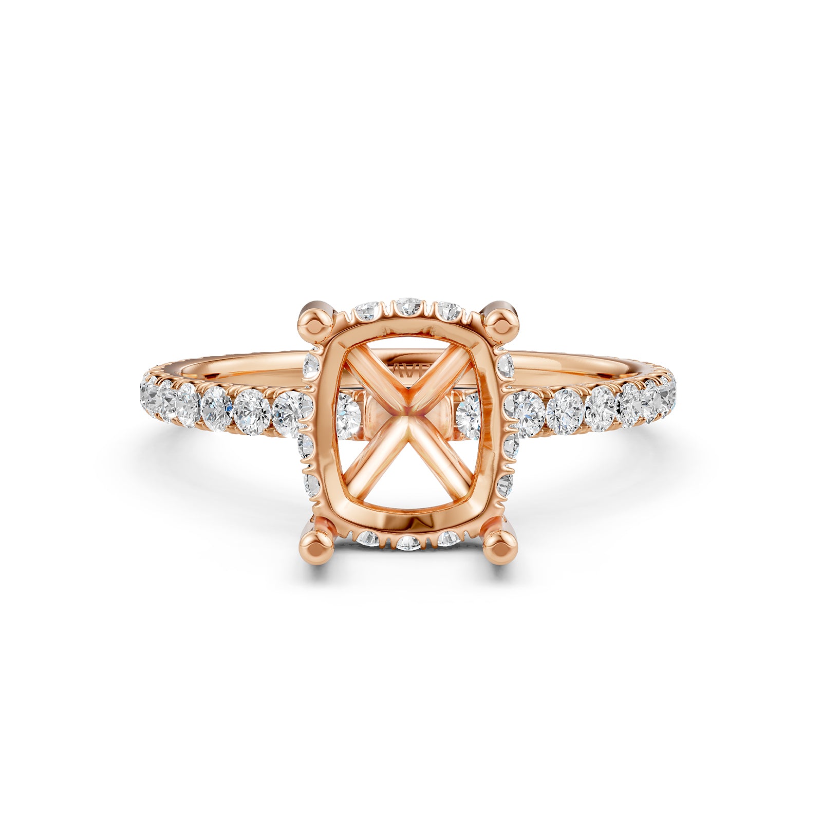 U Pave Set Hidden Halo Semi Mount Lab Grown Diamond Engagement Ring 0.48 Ct.