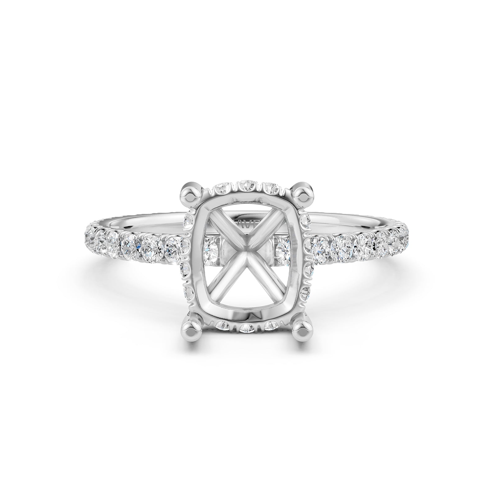 U Pave Set Hidden Halo Semi Mount Lab Grown Diamond Engagement Ring 0.48 Ct.