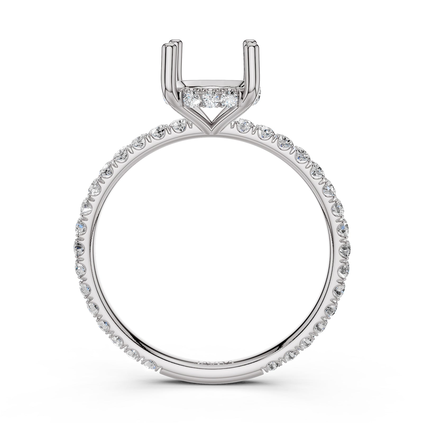 U Pave Set Hidden Halo Semi Mount Lab Grown Diamond Engagement Ring 0.48 Ct.