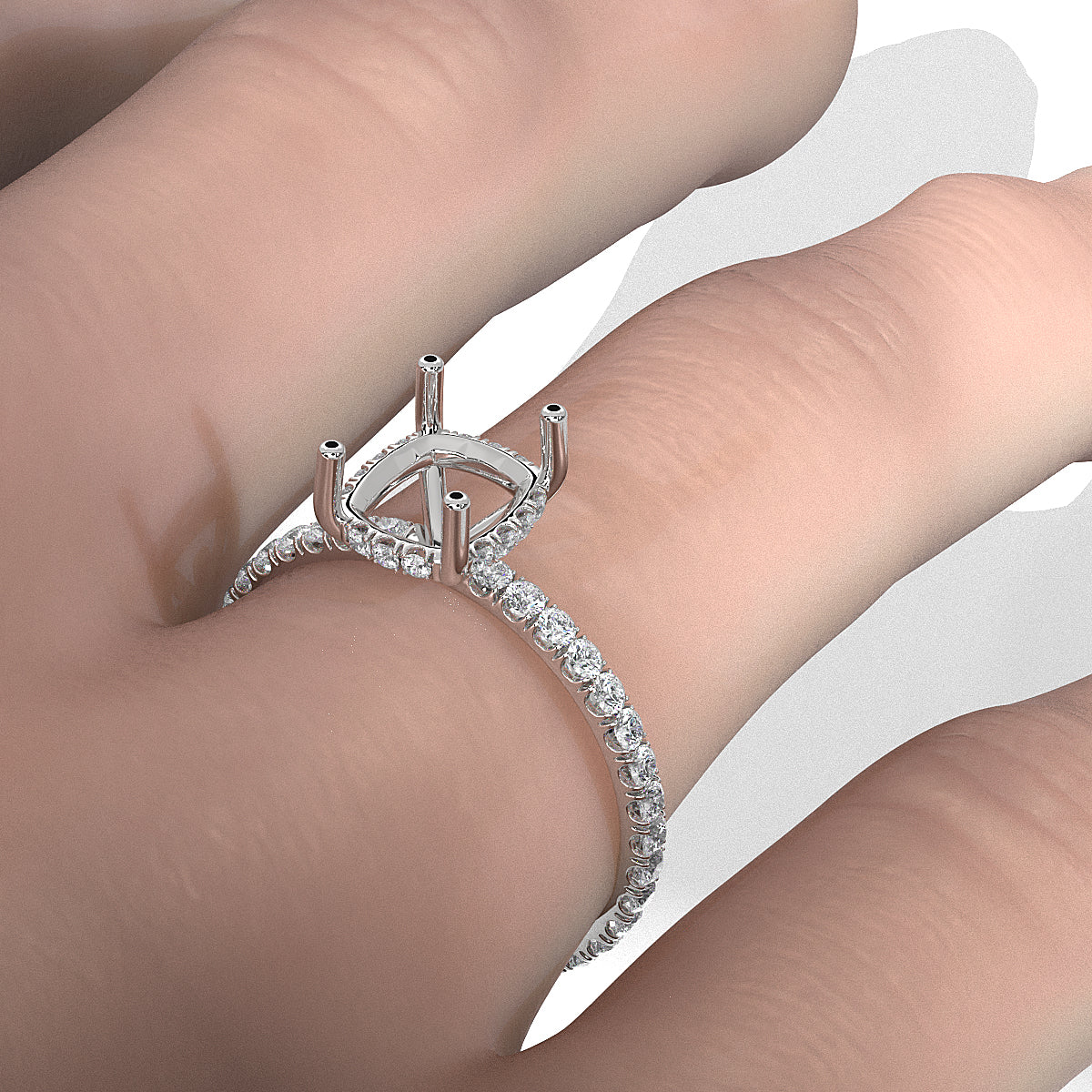 U Pave Set Hidden Halo Semi Mount Lab Grown Diamond Engagement Ring 0.48 Ct.