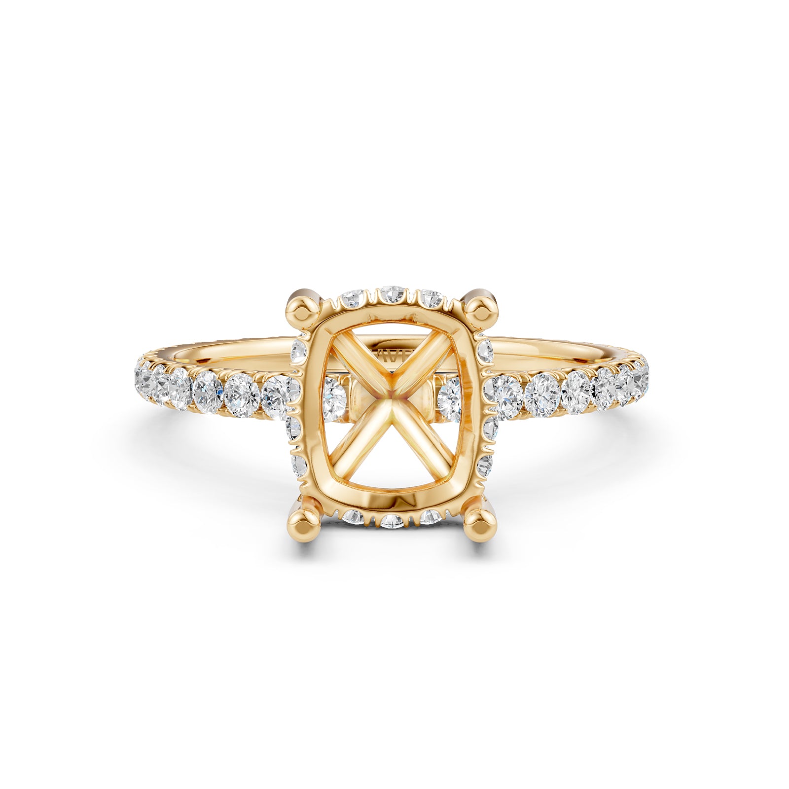 U Pave Set Hidden Halo Semi Mount Lab Grown Diamond Engagement Ring 0.48 Ct.