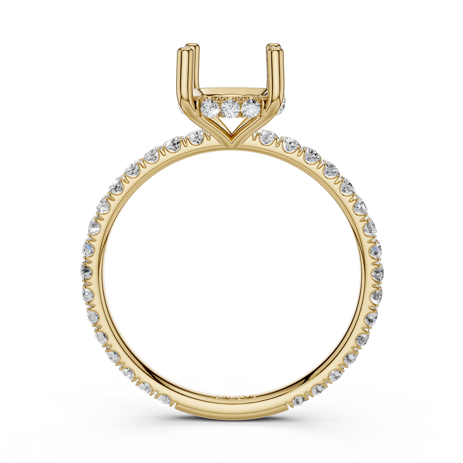 U Pave Set Hidden Halo Semi Mount Lab Grown Diamond Engagement Ring 0.48 Ct.