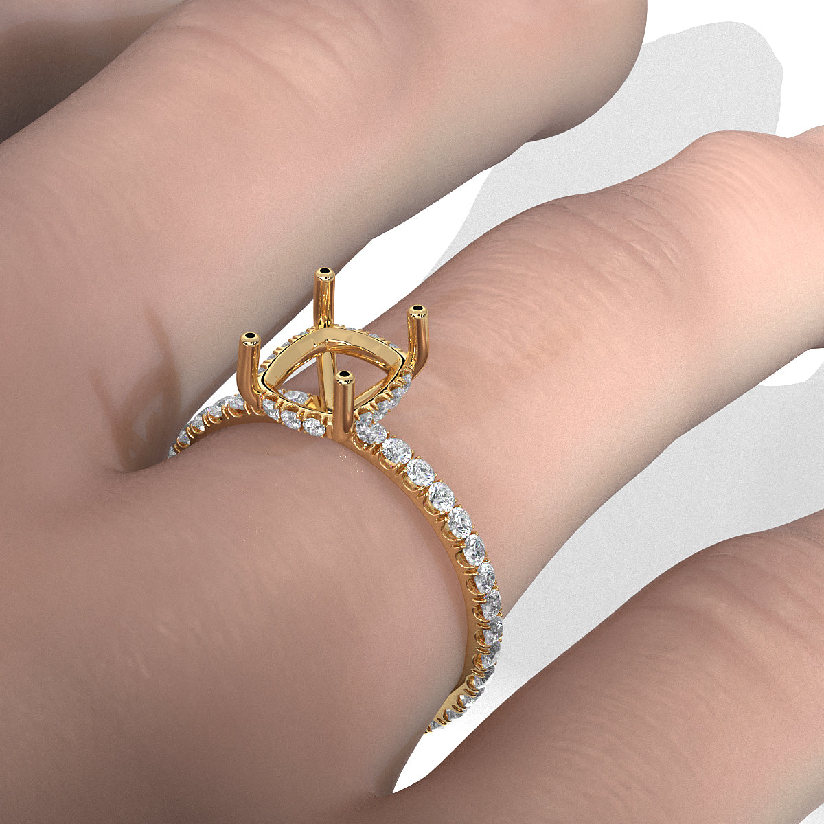 U Pave Set Hidden Halo Semi Mount Lab Grown Diamond Engagement Ring 0.48 Ct.