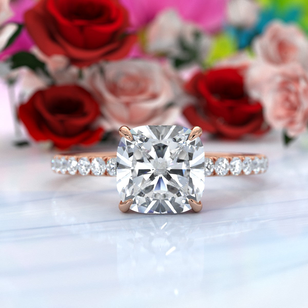 U Pave Set Hidden Halo Lab Grown Diamond Engagement Ring IGI Certified 2.48 Ctw.