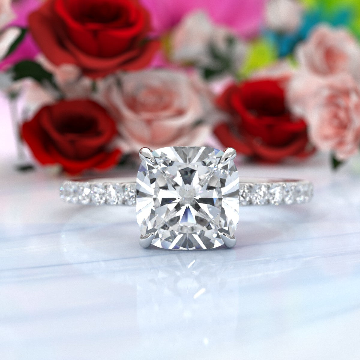 U Pave Set Hidden Halo Lab Grown Diamond Engagement Ring IGI Certified 2.48 Ctw.