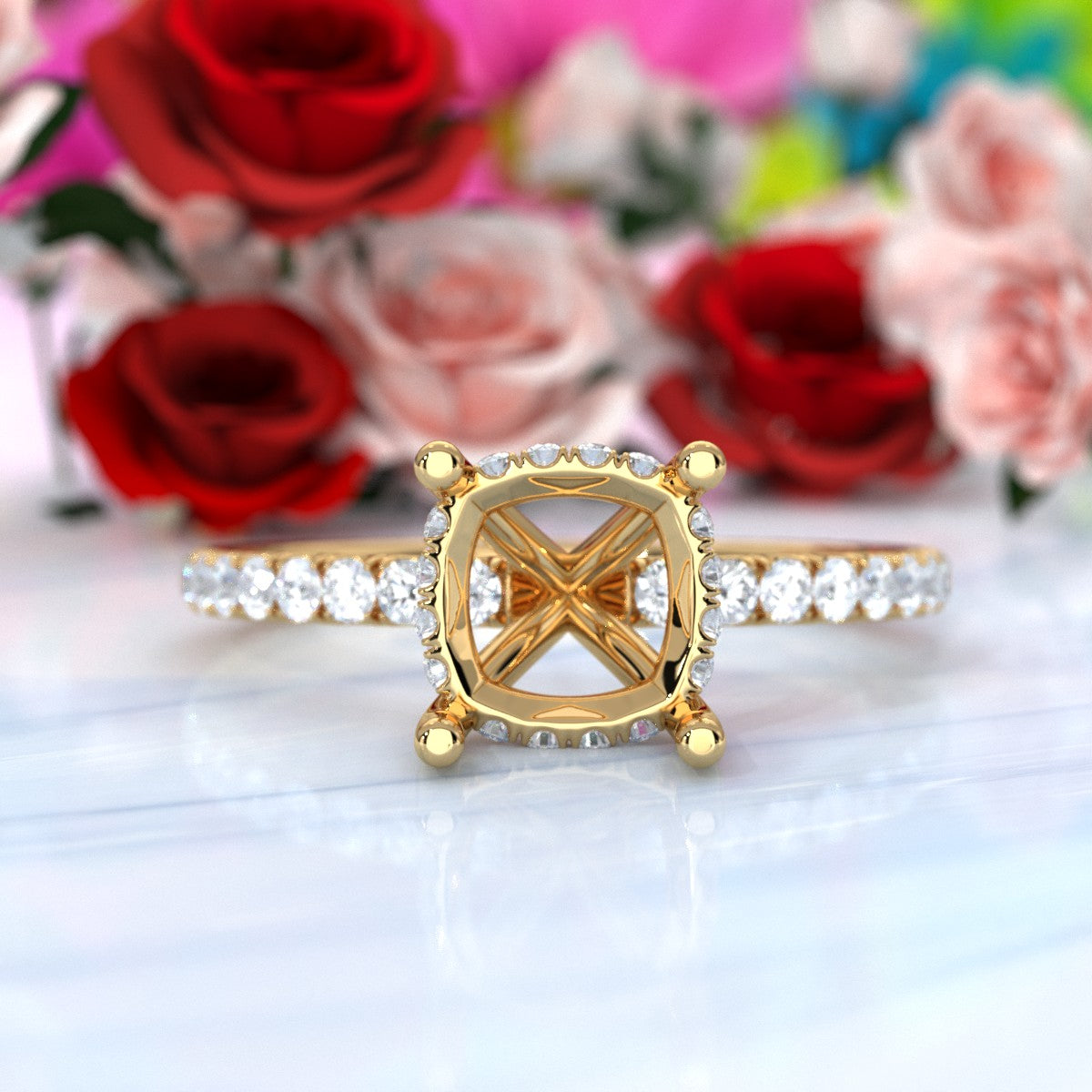 U Pave Set Hidden Halo Semi Mount Lab Grown Diamond Engagement Ring 0.48 Ct.