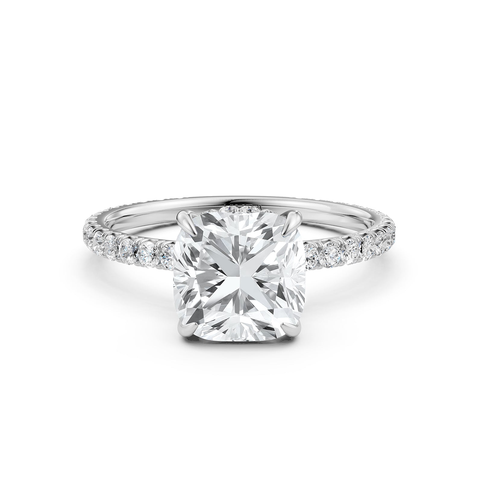 U Pave Set Hidden Halo Lab Grown Diamond Engagement Ring IGI Certified 2.48 Ctw.