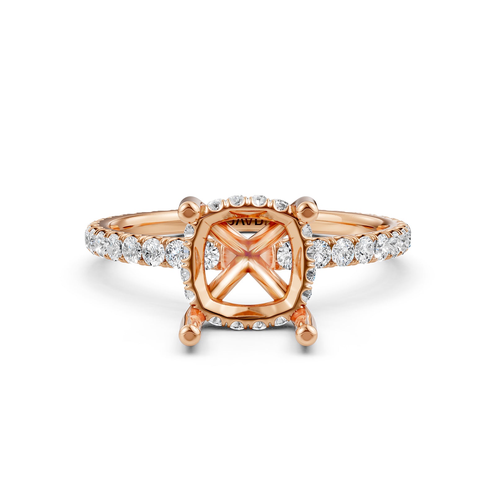 U Pave Set Hidden Halo Semi Mount Lab Grown Diamond Engagement Ring 0.48 Ct.