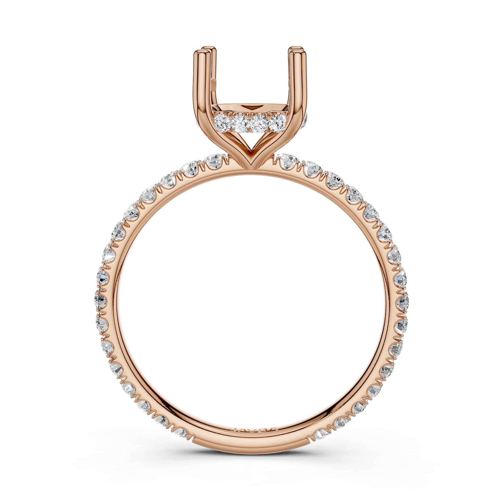 U Pave Set Hidden Halo Semi Mount Lab Grown Diamond Engagement Ring 0.48 Ct.