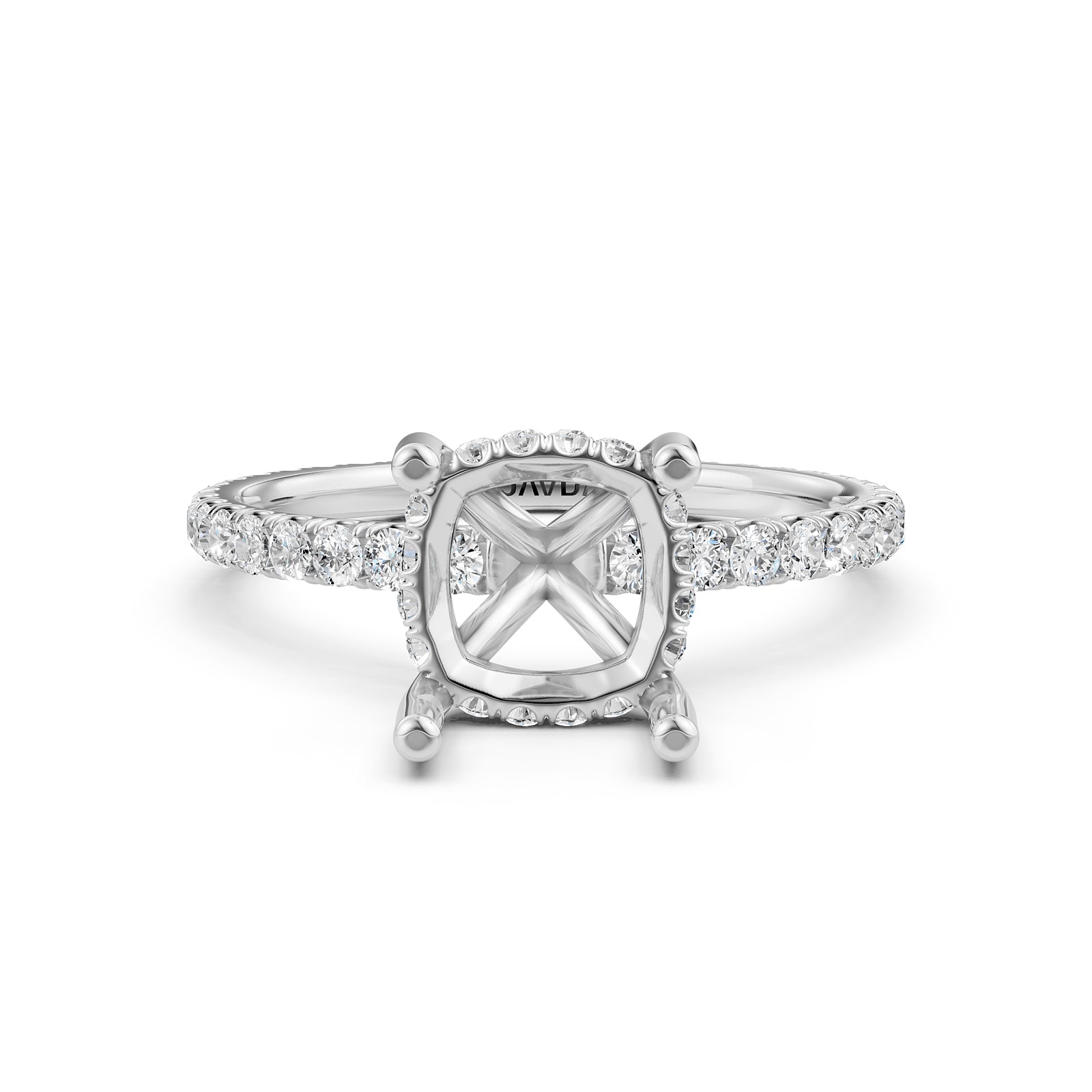 U Pave Set Hidden Halo Semi Mount Lab Grown Diamond Engagement Ring 0.48 Ct.
