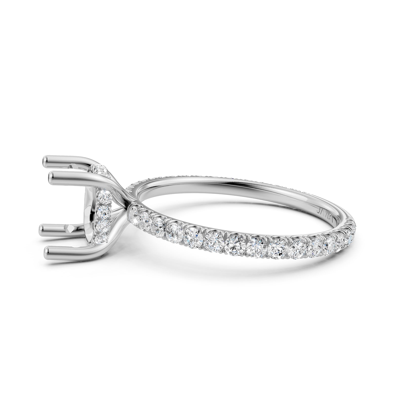 U Pave Set Hidden Halo Semi Mount Lab Grown Diamond Engagement Ring 0.48 Ct.