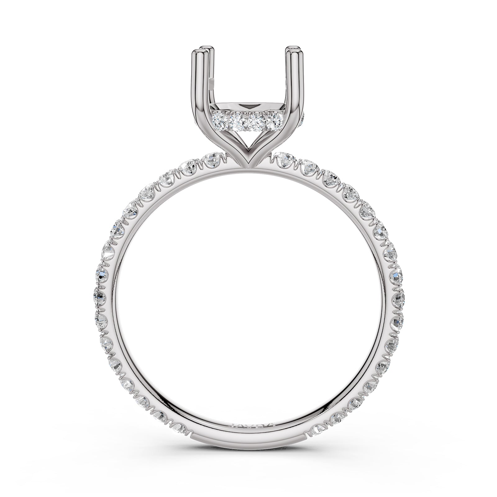 U Pave Set Hidden Halo Semi Mount Lab Grown Diamond Engagement Ring 0.48 Ct.