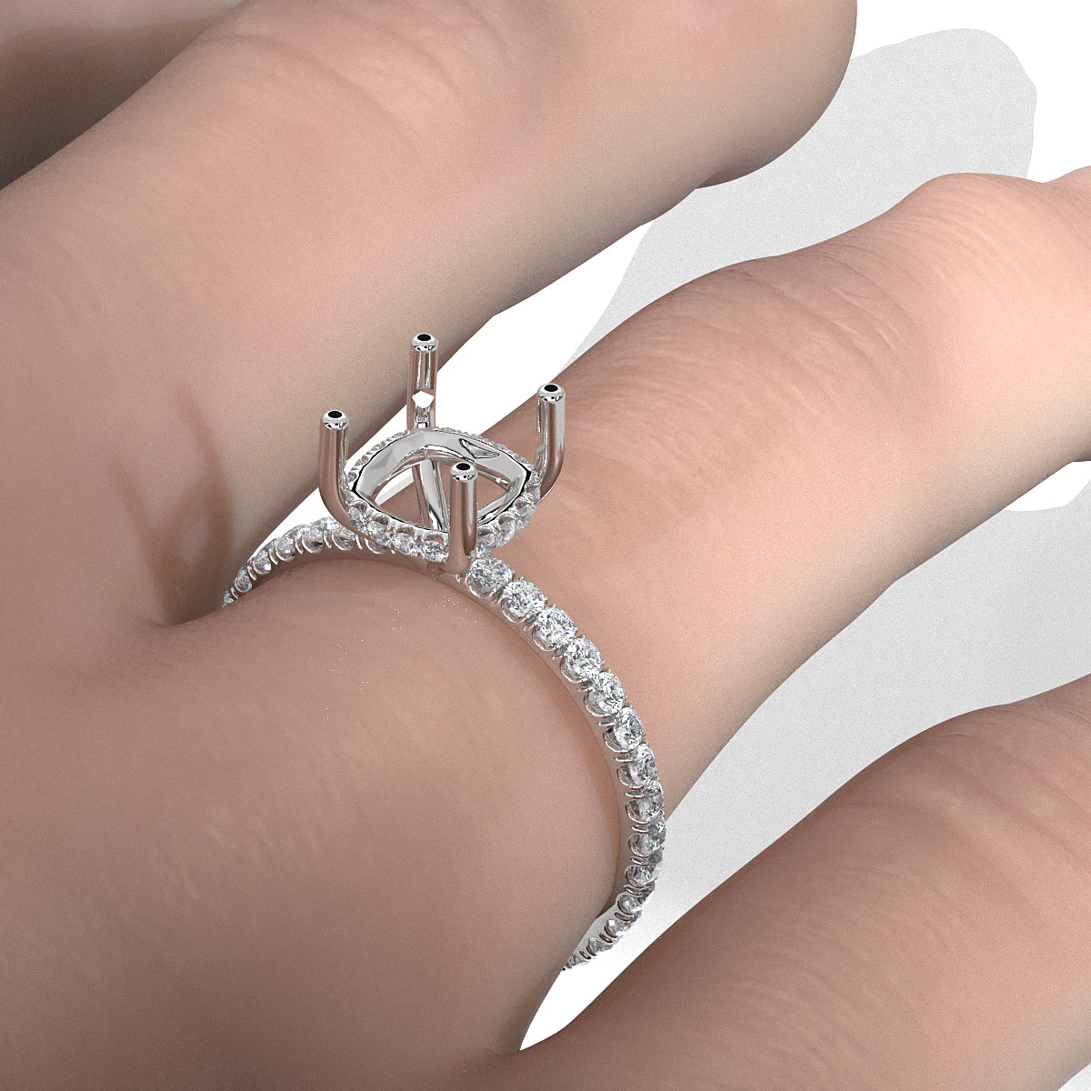 U Pave Set Hidden Halo Semi Mount Lab Grown Diamond Engagement Ring 0.48 Ct.