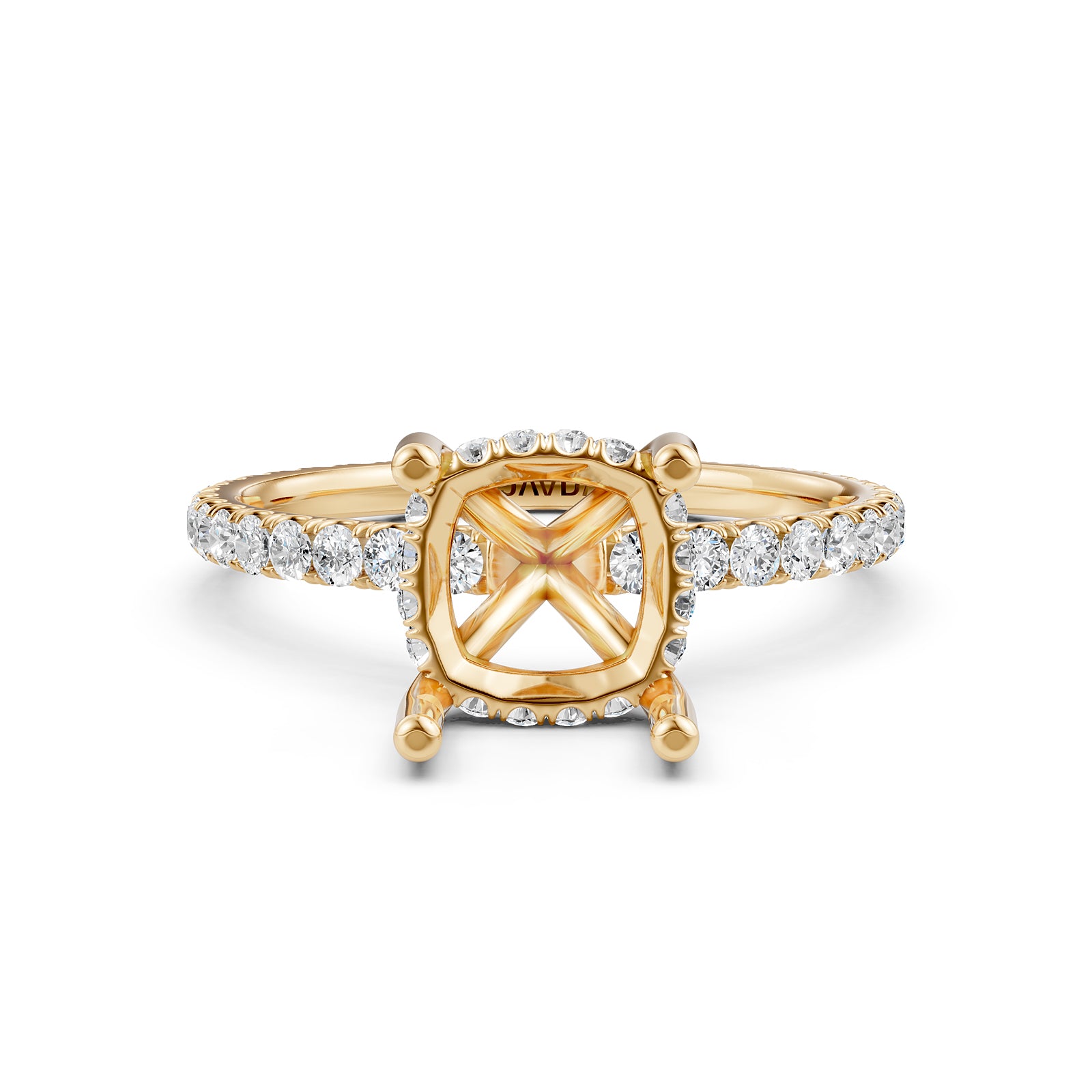 U Pave Set Hidden Halo Semi Mount Lab Grown Diamond Engagement Ring 0.48 Ct.