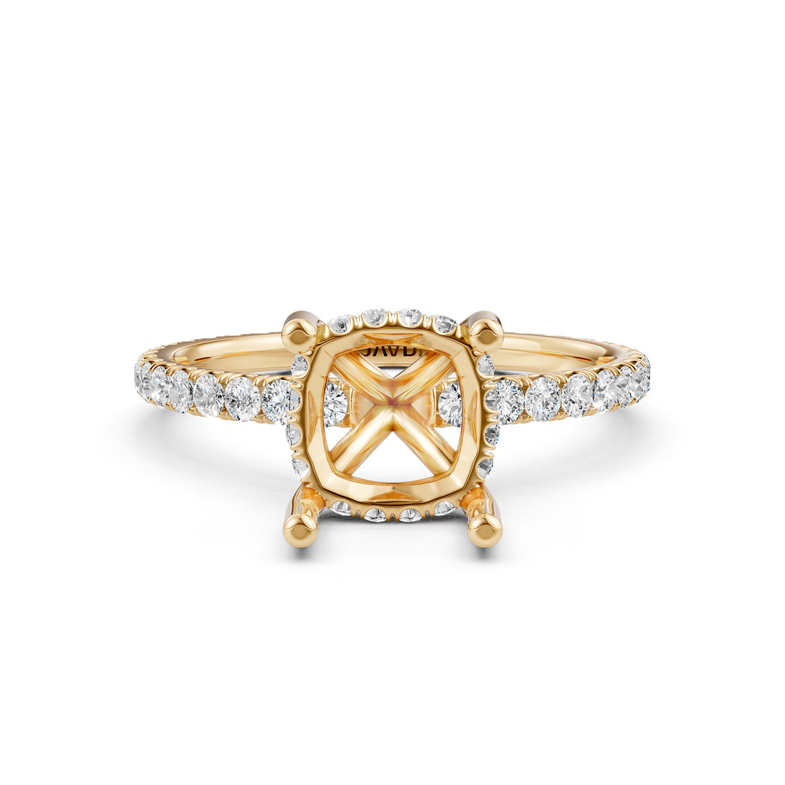 U Pave Set Hidden Halo Semi Mount Lab Grown Diamond Engagement Ring 0.48 Ct.
