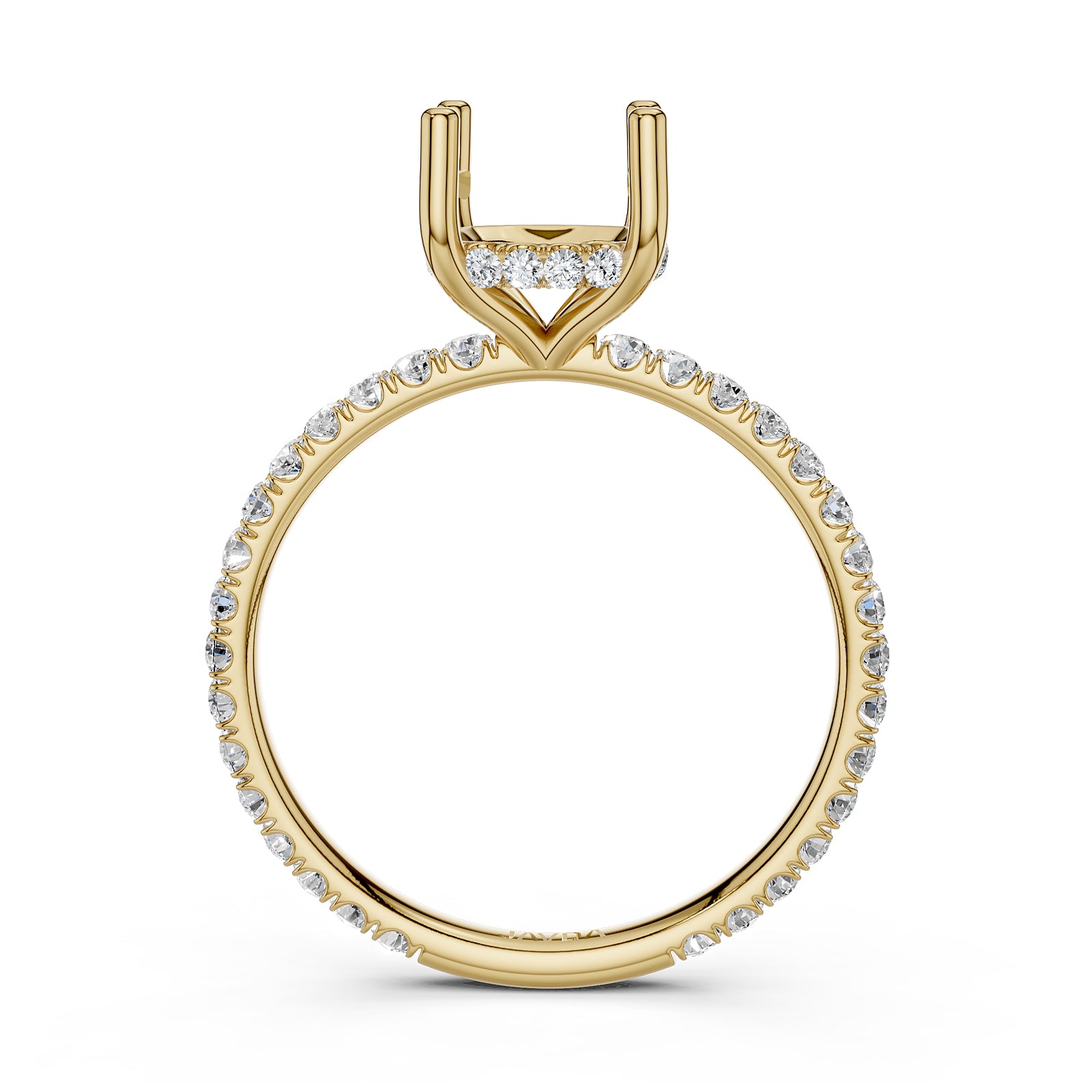 U Pave Set Hidden Halo Semi Mount Lab Grown Diamond Engagement Ring 0.48 Ct.