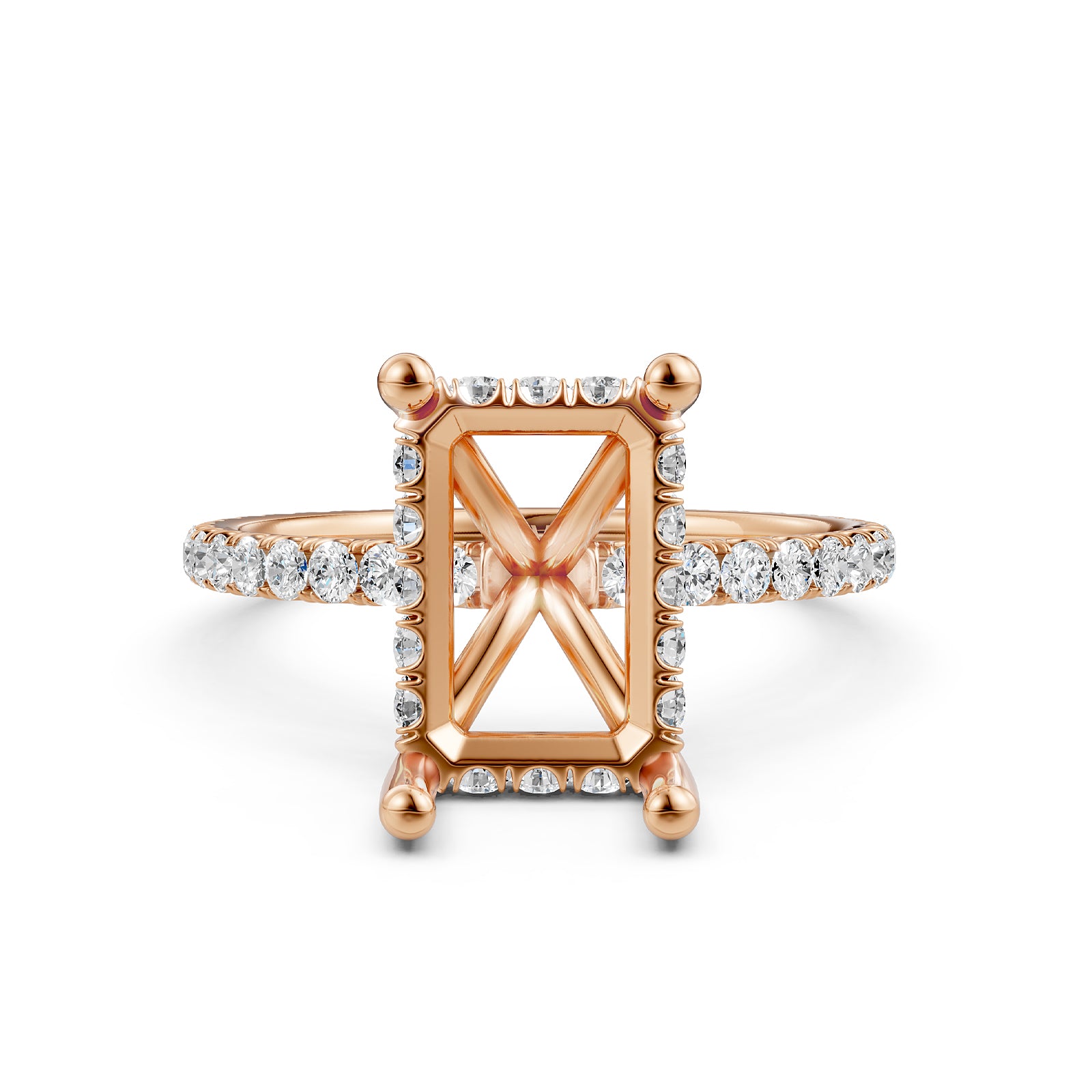 U Pave Set Hidden Halo Semi Mount Lab Grown Diamond Engagement Ring 0.48 Ct.