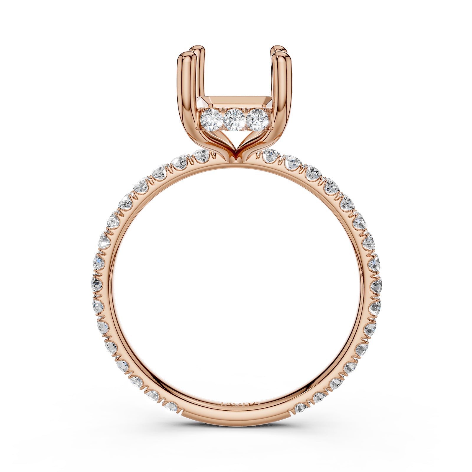 U Pave Set Hidden Halo Semi Mount Lab Grown Diamond Engagement Ring 0.48 Ct.