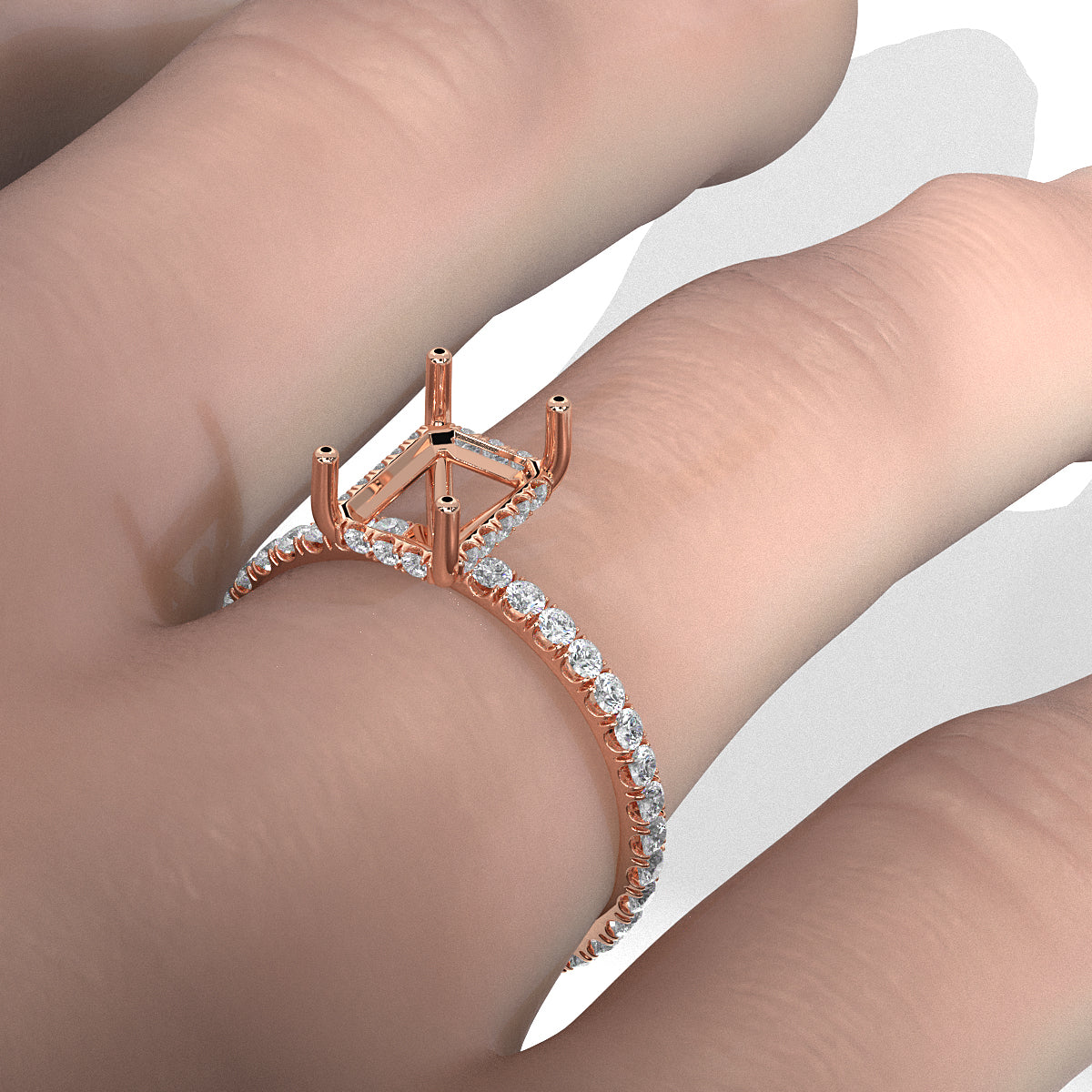 U Pave Set Hidden Halo Semi Mount Lab Grown Diamond Engagement Ring 0.48 Ct.