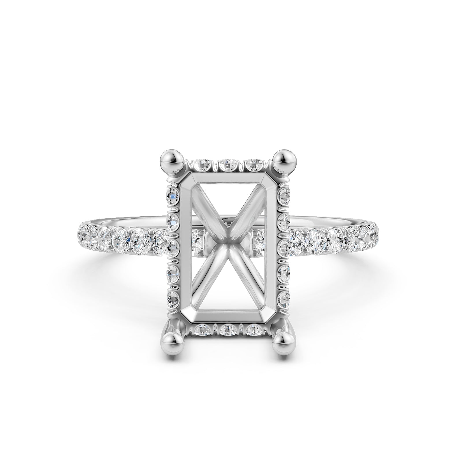 U Pave Set Hidden Halo Semi Mount Lab Grown Diamond Engagement Ring 0.48 Ct.