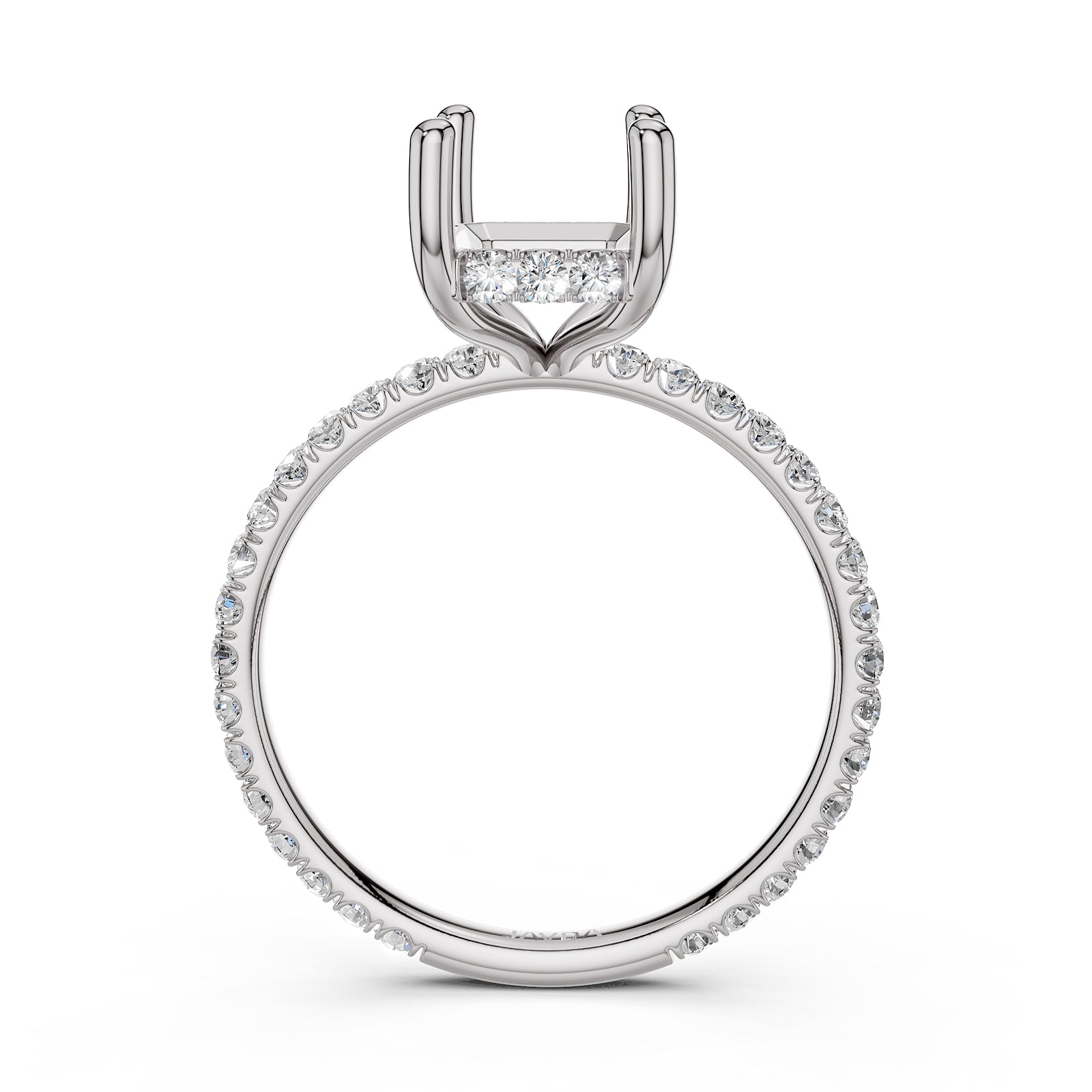 U Pave Set Hidden Halo Semi Mount Lab Grown Diamond Engagement Ring 0.48 Ct.