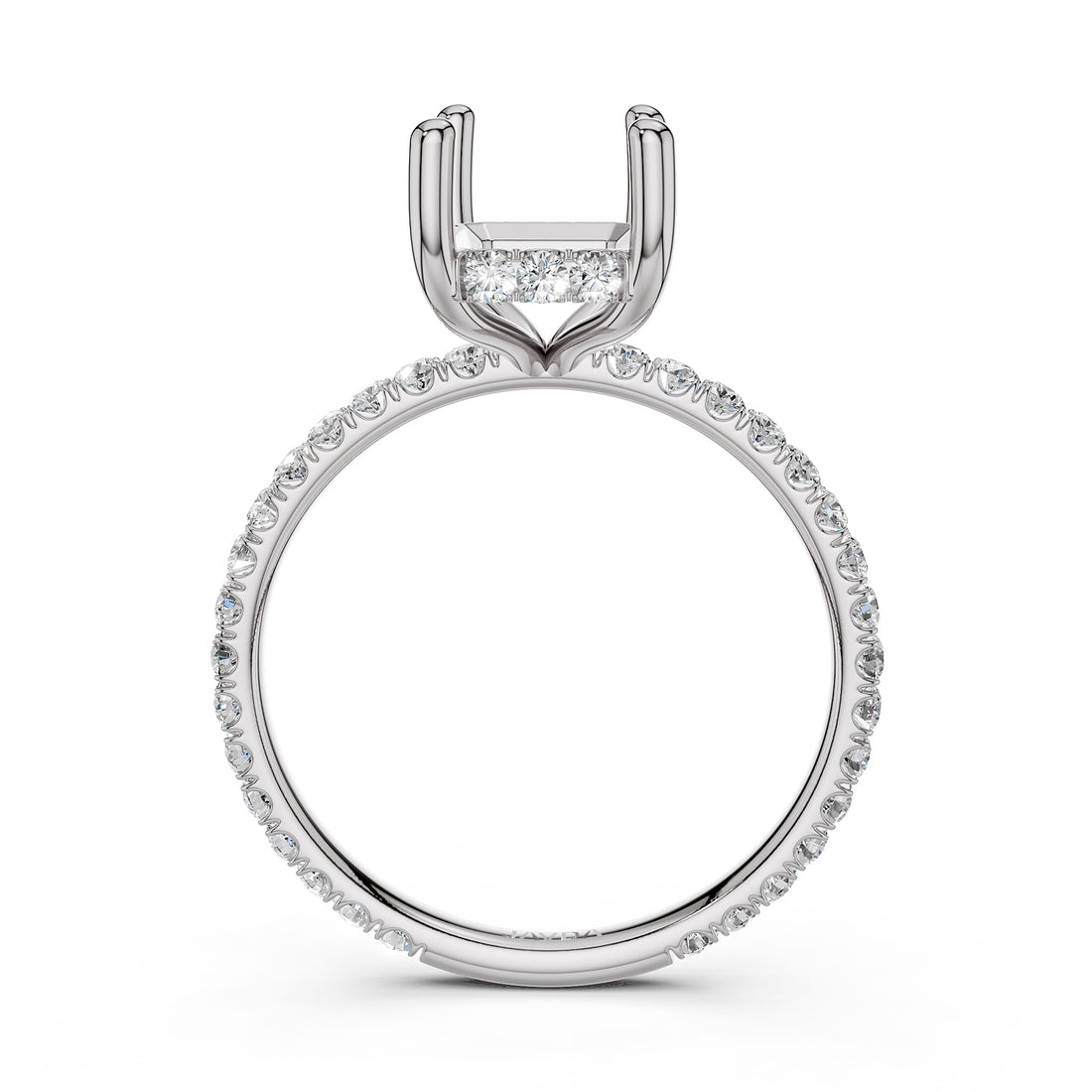 U Pave Set Hidden Halo Semi Mount Lab Grown Diamond Engagement Ring 0.48 Ct.