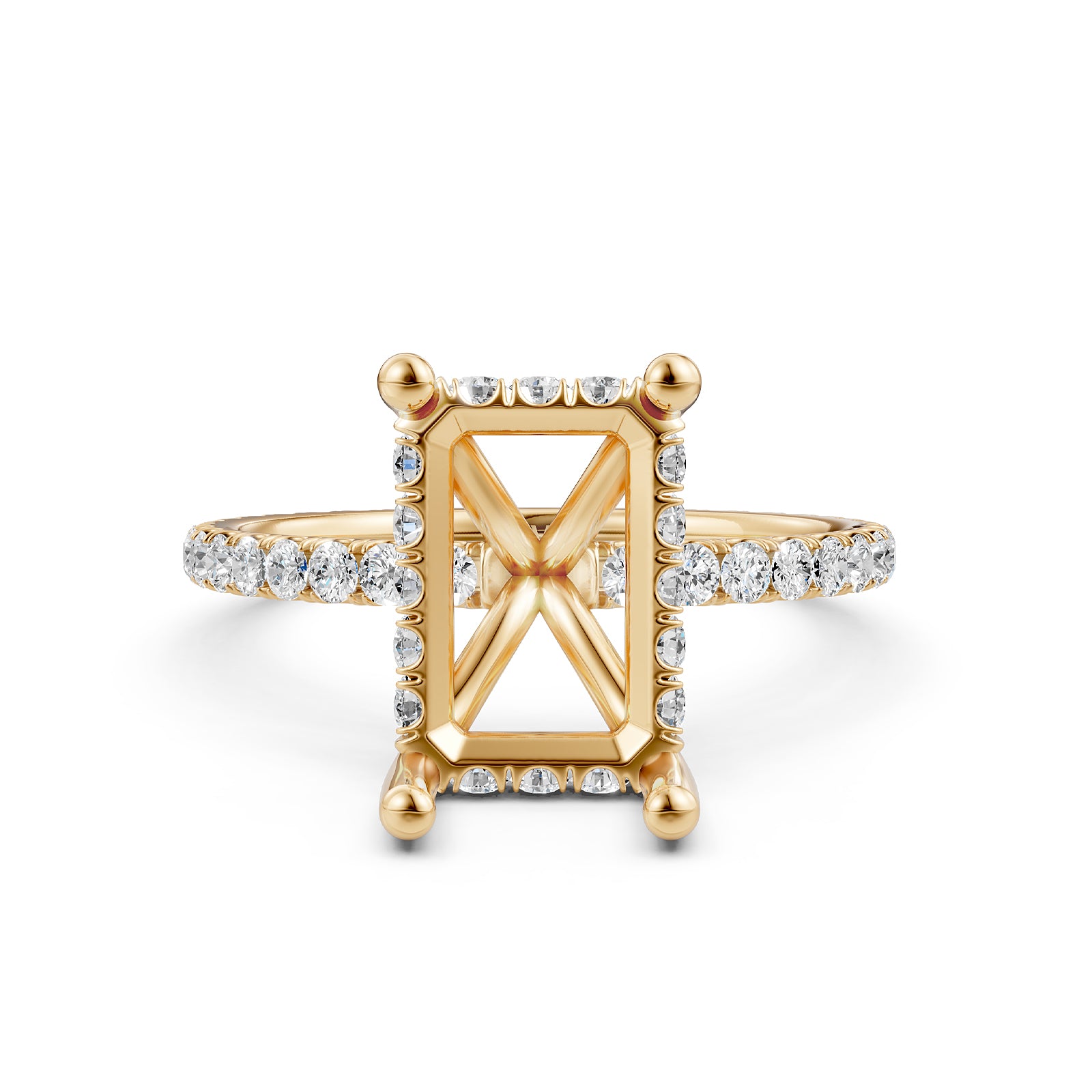 U Pave Set Hidden Halo Semi Mount Lab Grown Diamond Engagement Ring 0.48 Ct.