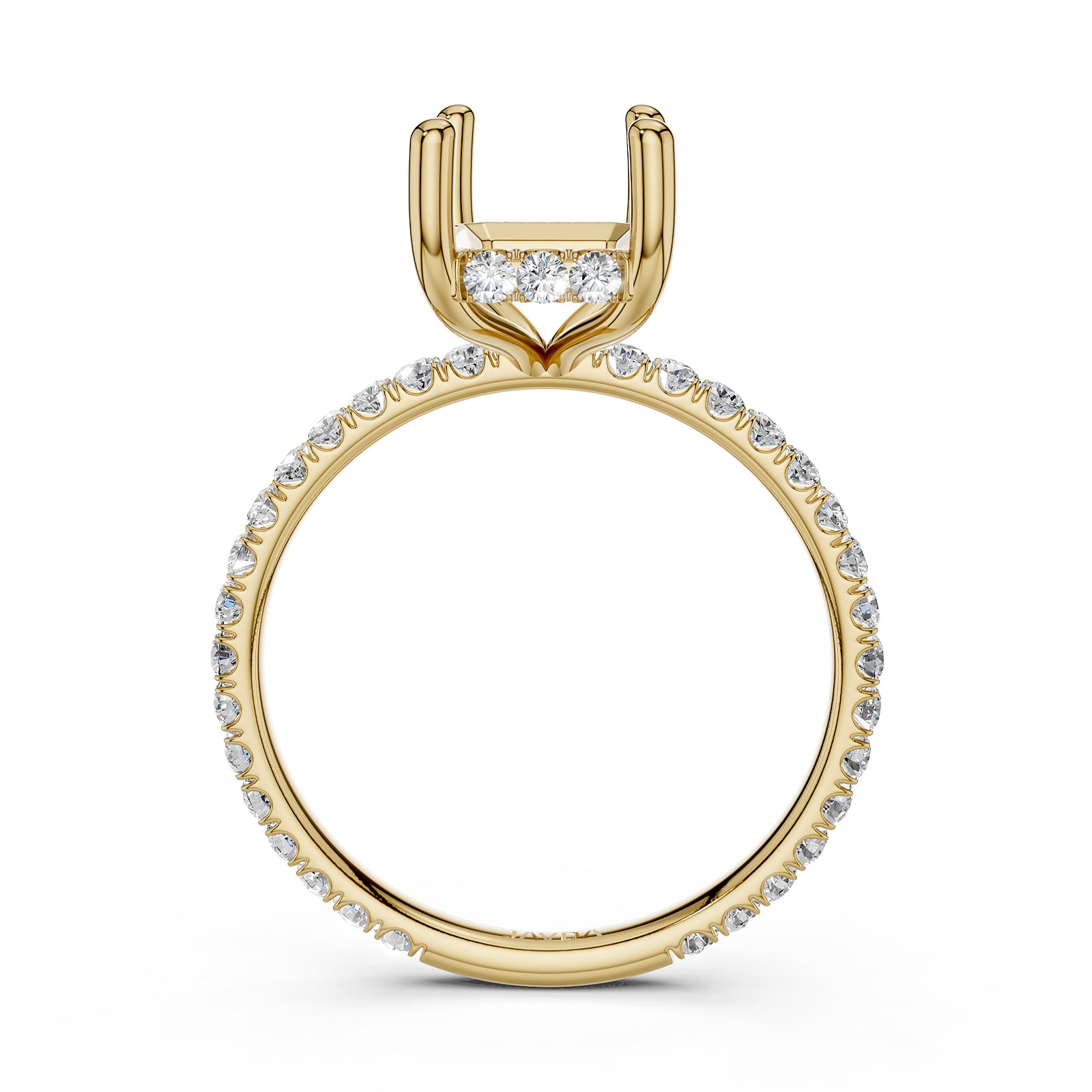 U Pave Set Hidden Halo Semi Mount Lab Grown Diamond Engagement Ring 0.48 Ct.