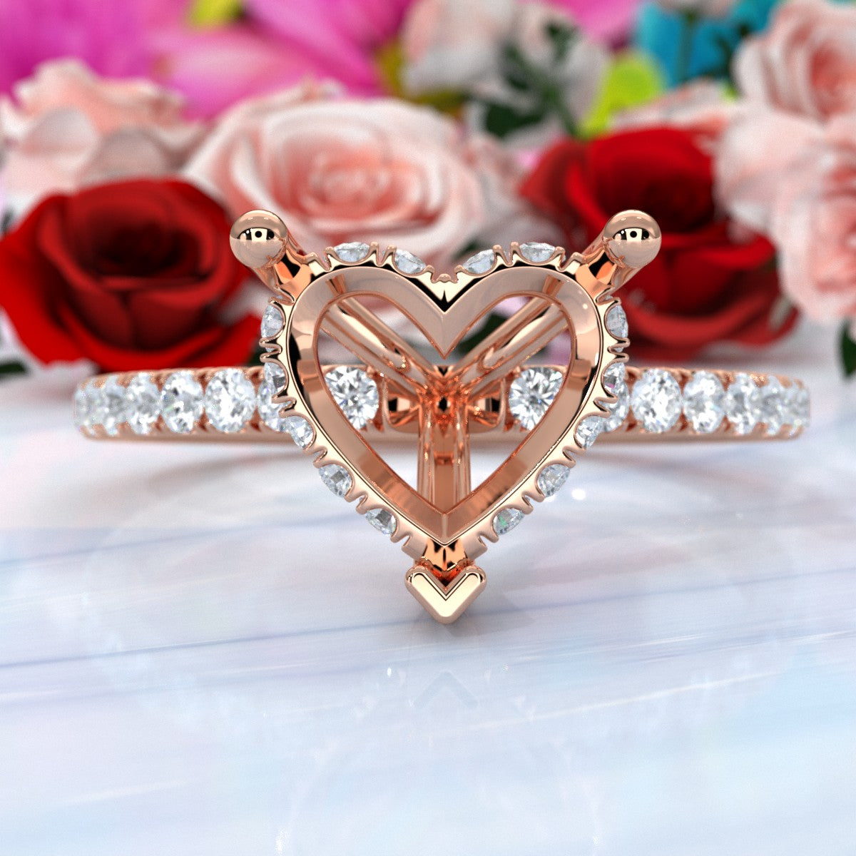 U Pave Set Hidden Halo Semi Mount Lab Grown Diamond Engagement Ring 0.48 Ct.