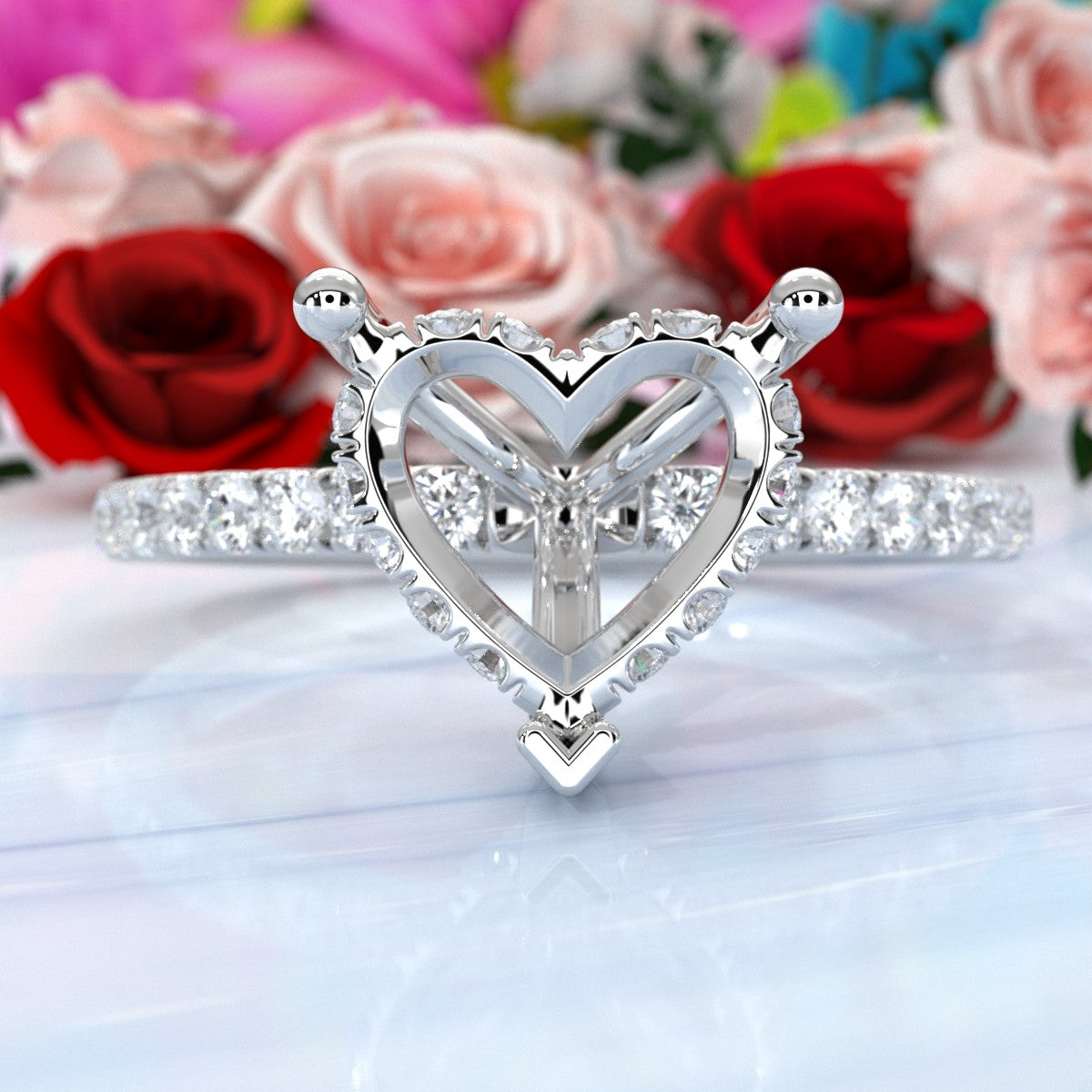 U Pave Set Hidden Halo Semi Mount Lab Grown Diamond Engagement Ring 0.48 Ct.