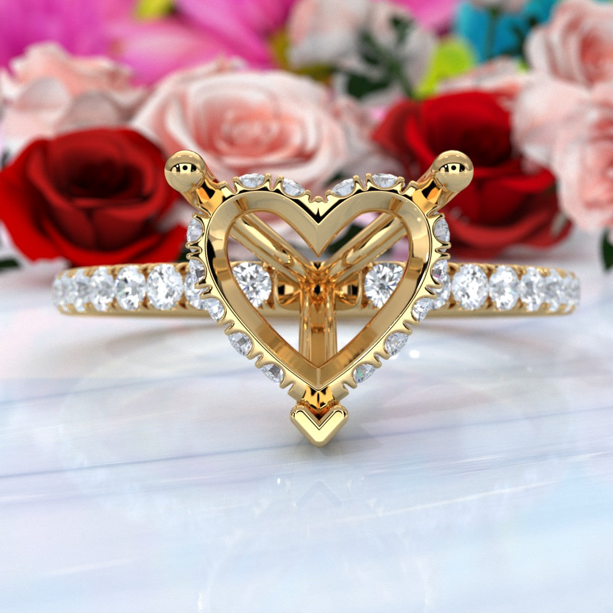 U Pave Set Hidden Halo Semi Mount Lab Grown Diamond Engagement Ring 0.48 Ct.