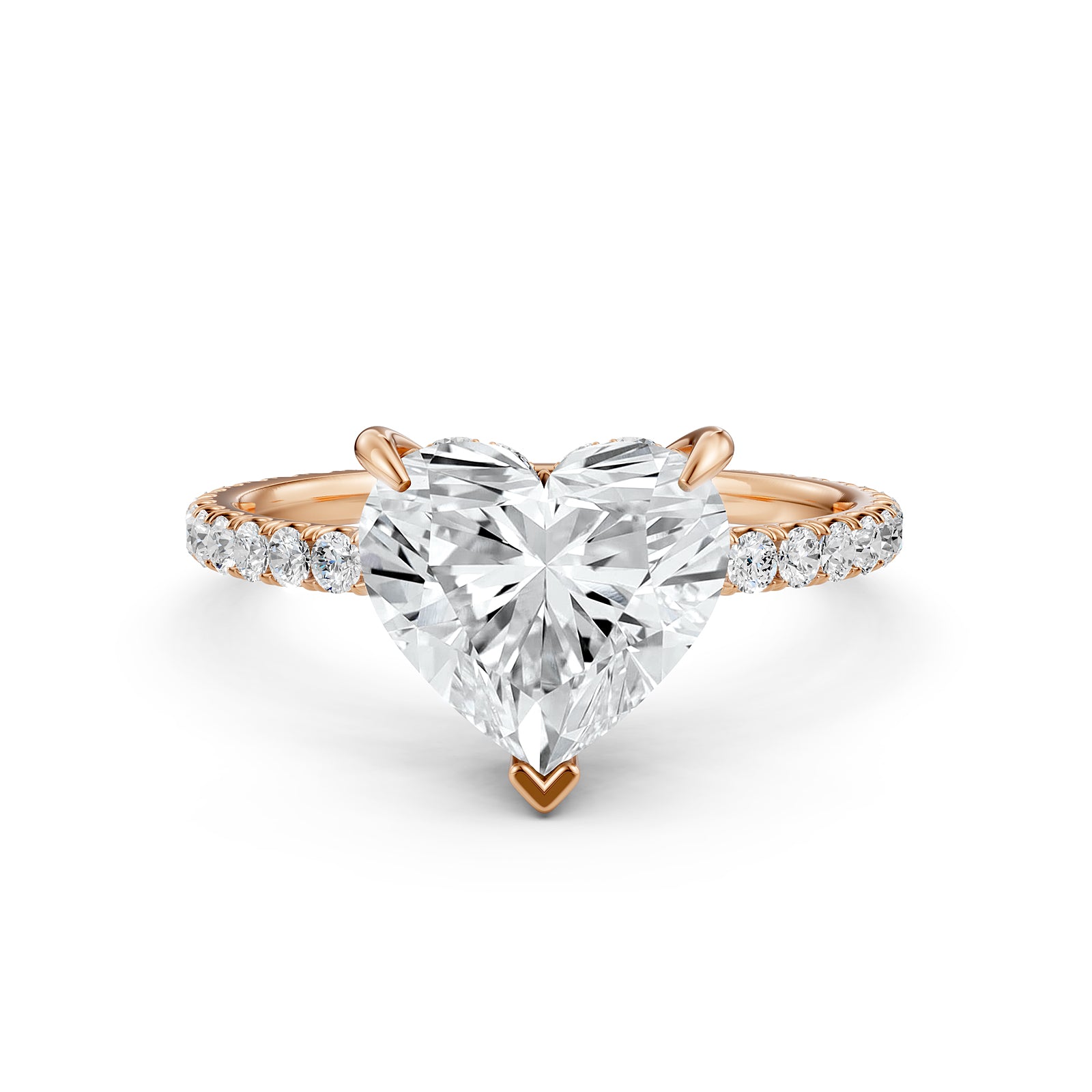 U cut french Pave set Hidden Halo Heart Diamond Engagement Ring 14k White Gold