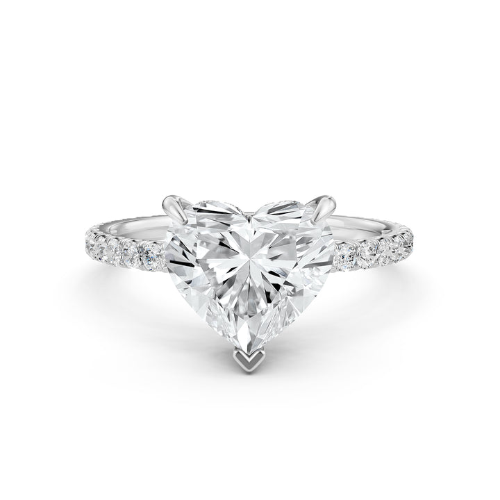 U cut french Pave set Hidden Halo Heart Diamond Engagement Ring 14k White Gold