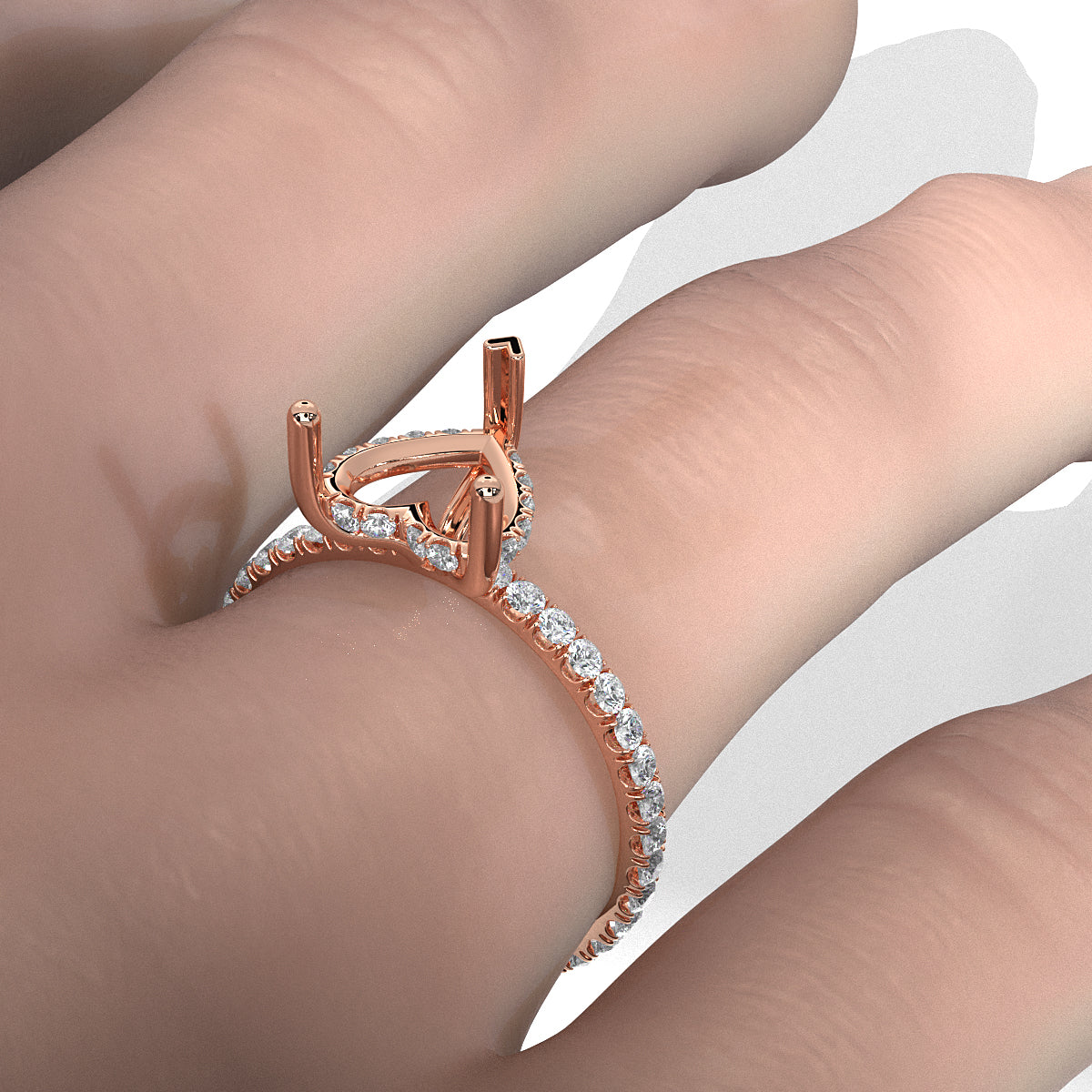 U Pave Set Hidden Halo Semi Mount Lab Grown Diamond Engagement Ring 0.48 Ct.