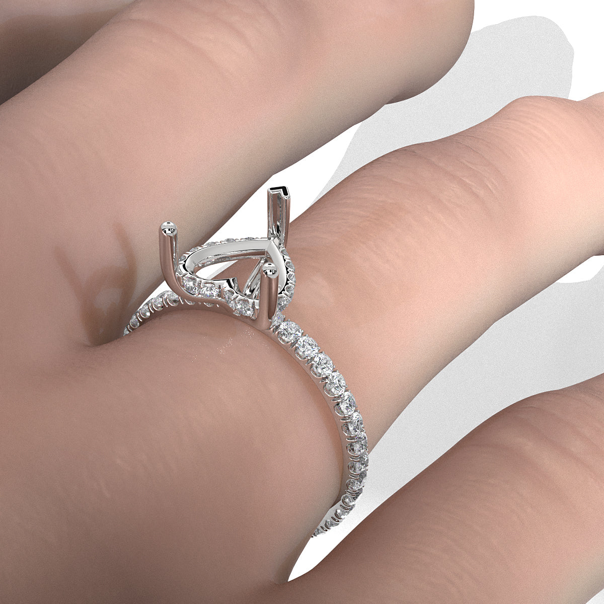 U Pave Set Hidden Halo Semi Mount Lab Grown Diamond Engagement Ring 0.48 Ct.