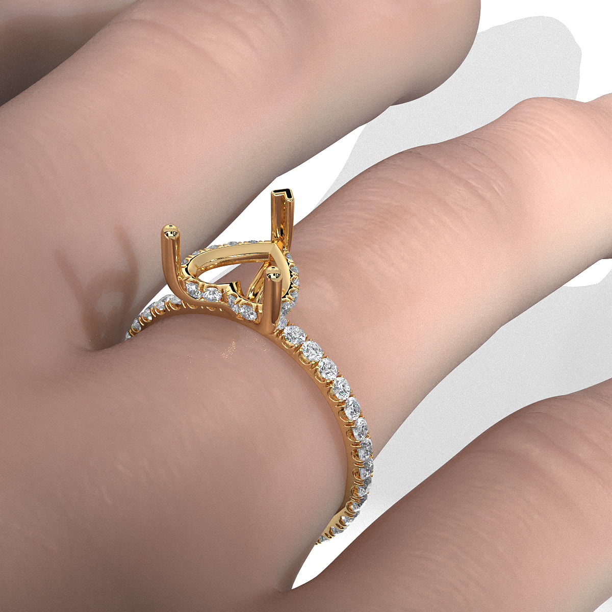 U Pave Set Hidden Halo Semi Mount Lab Grown Diamond Engagement Ring 0.48 Ct.