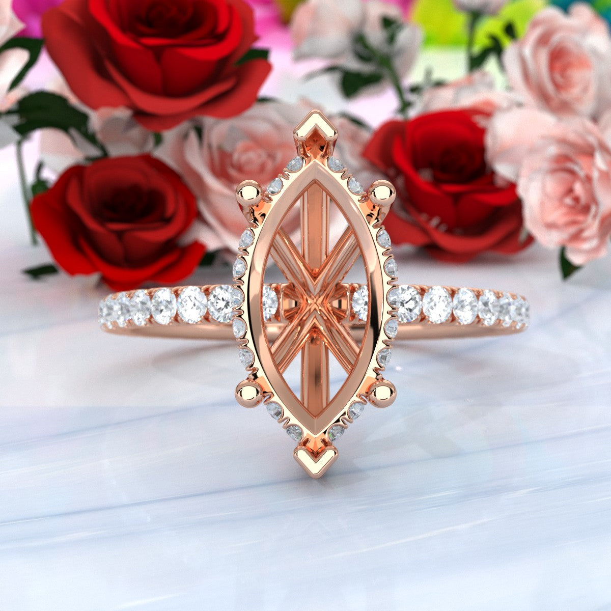 U Pave Set Hidden Halo Semi Mount Lab Grown Diamond Engagement Ring 0.48 Ct.