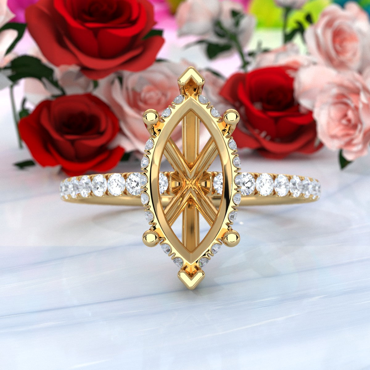 U Pave Set Hidden Halo Semi Mount Lab Grown Diamond Engagement Ring 0.48 Ct.