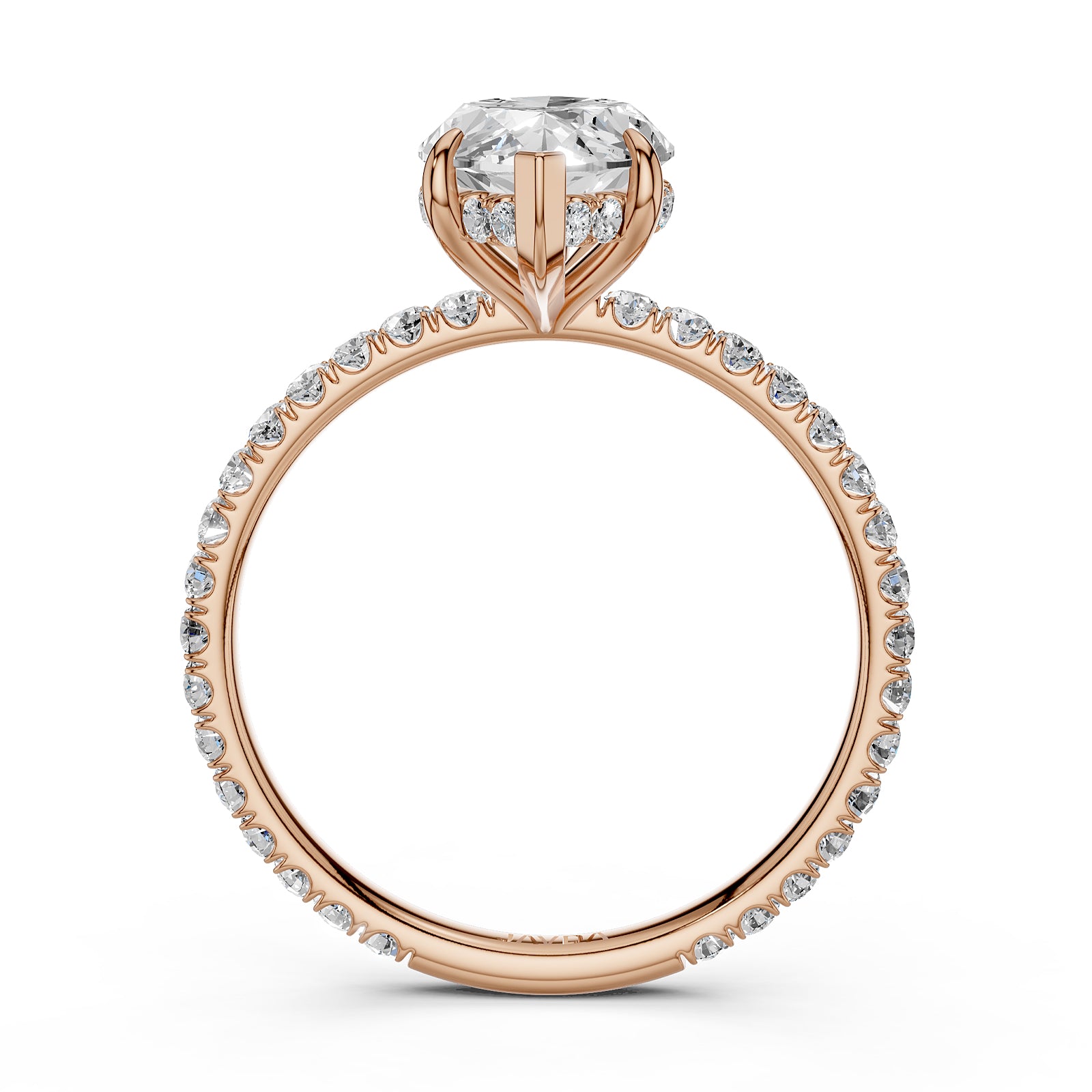 U cut french Pave set Hidden Halo Marquise Diamond Engagement Ring 14k White Gold