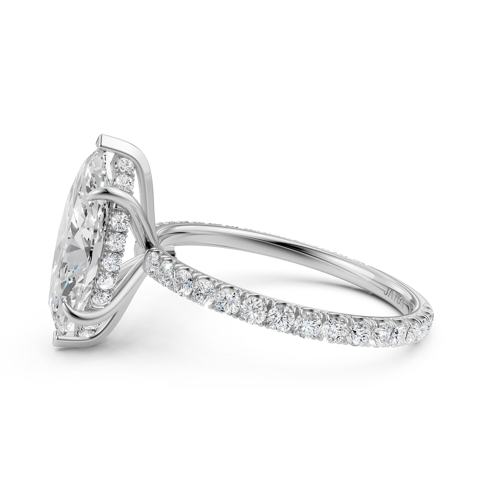 U cut french Pave set Hidden Halo Marquise Diamond Engagement Ring 14k White Gold