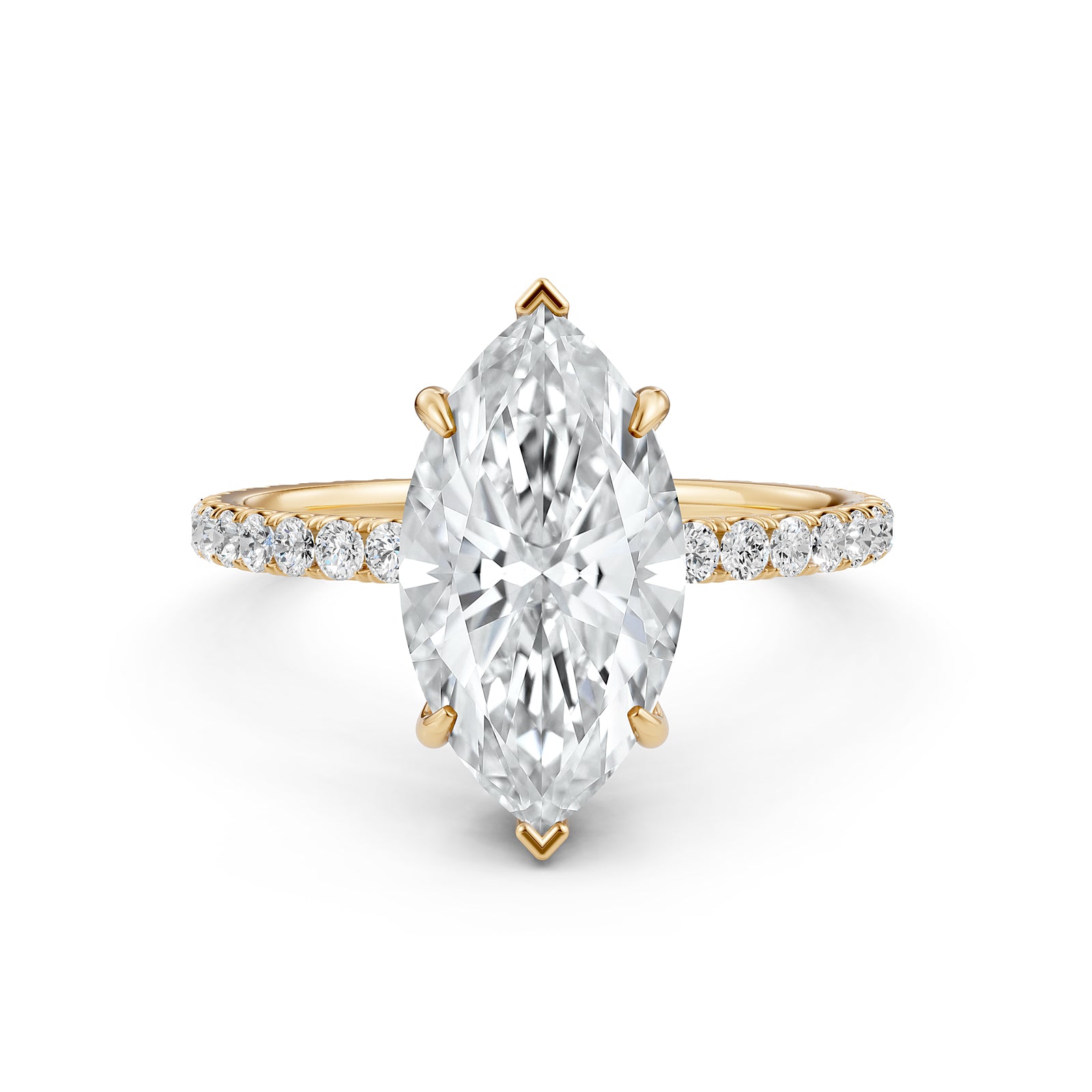 U cut french Pave set Hidden Halo Marquise Diamond Engagement Ring 14k White Gold