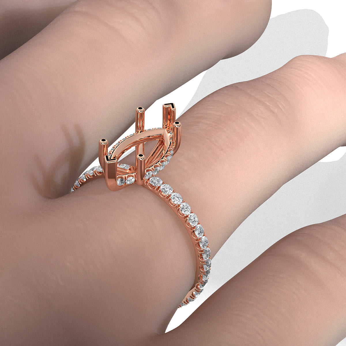 U Pave Set Hidden Halo Semi Mount Lab Grown Diamond Engagement Ring 0.48 Ct.