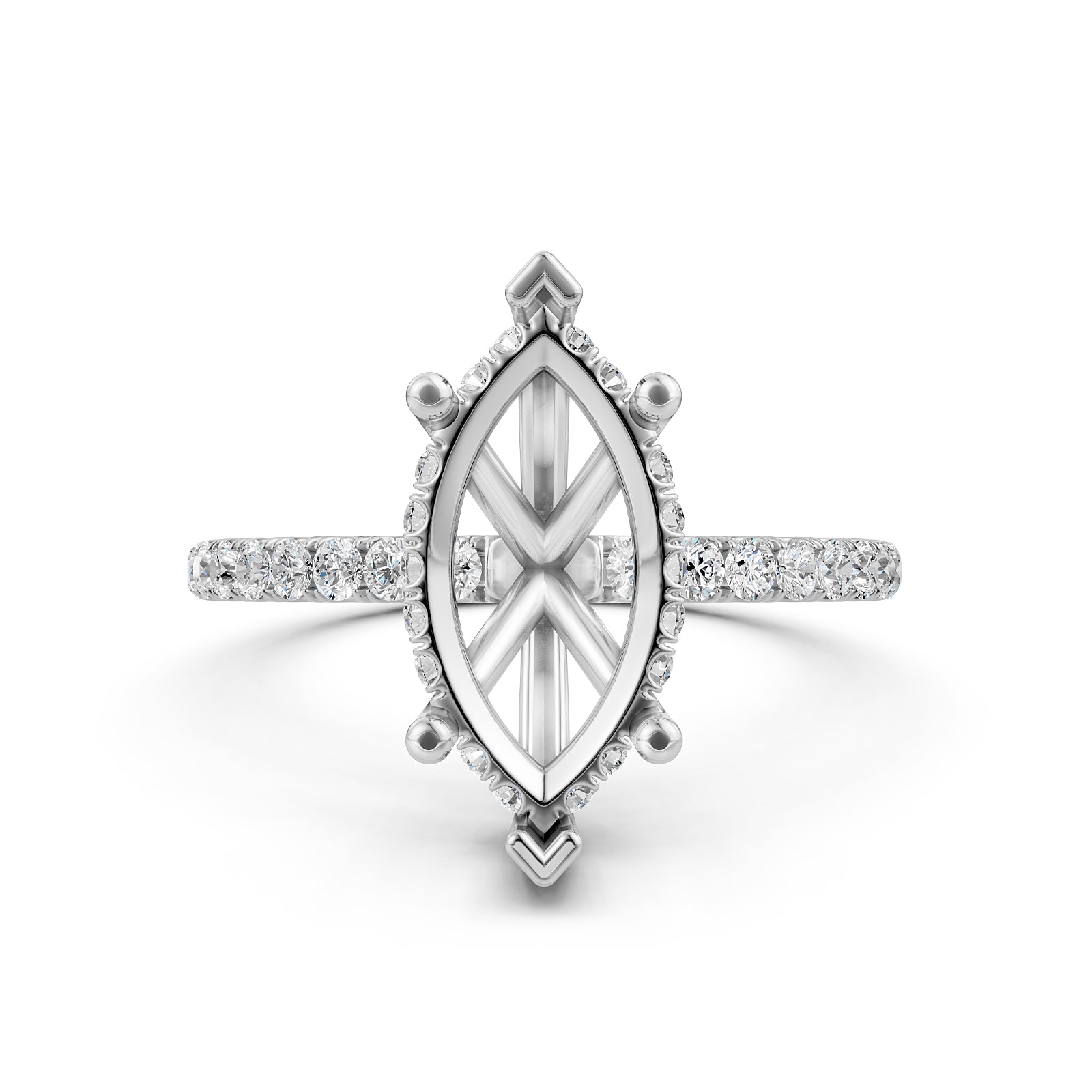 U Pave Set Hidden Halo Semi Mount Lab Grown Diamond Engagement Ring 0.48 Ct.