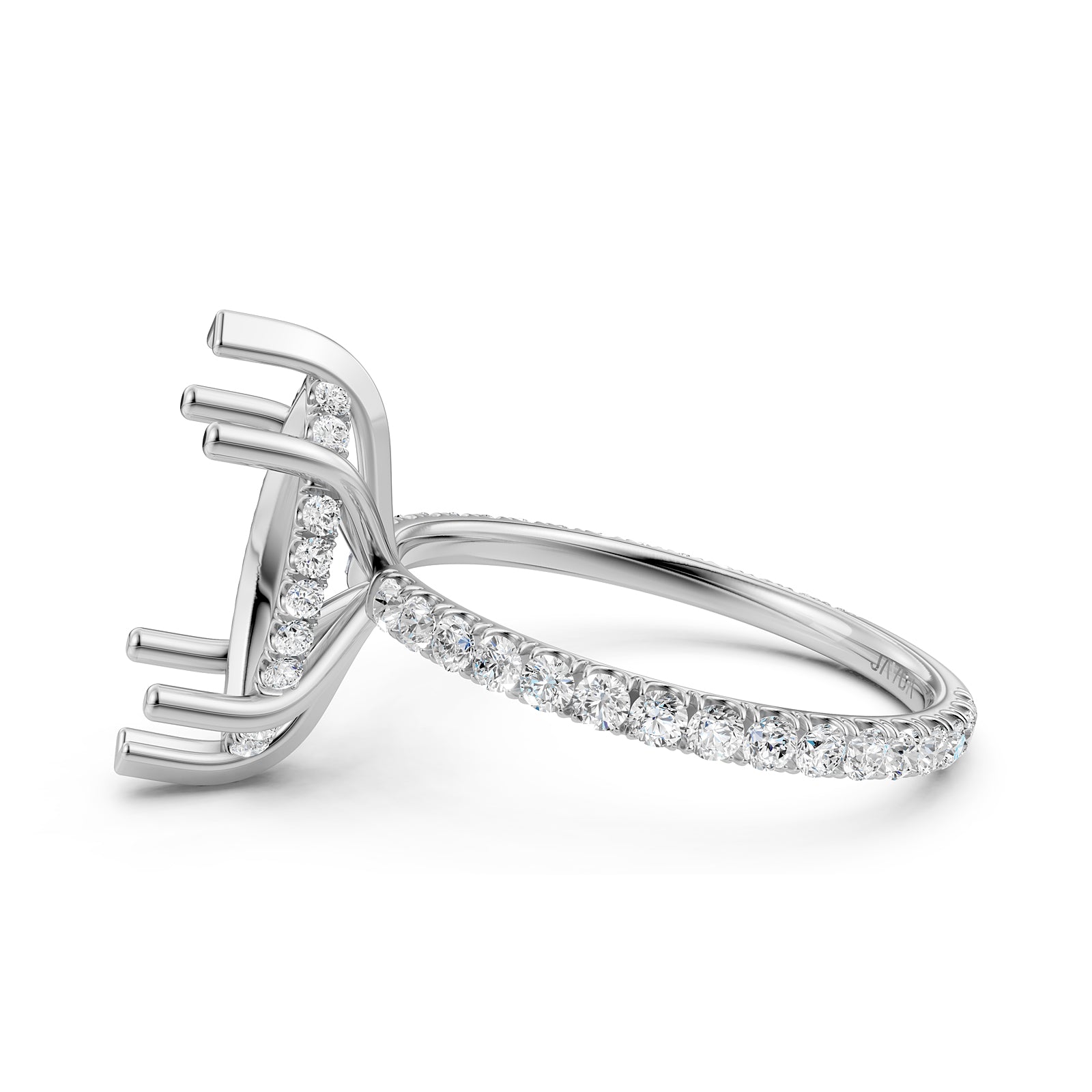 U Pave Set Hidden Halo Semi Mount Lab Grown Diamond Engagement Ring 0.48 Ct.