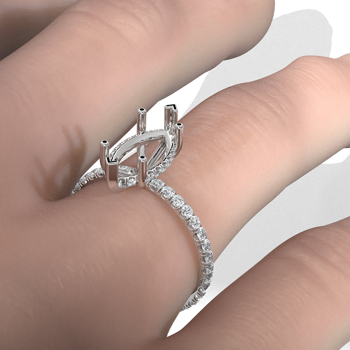 U Pave Set Hidden Halo Semi Mount Lab Grown Diamond Engagement Ring 0.48 Ct.